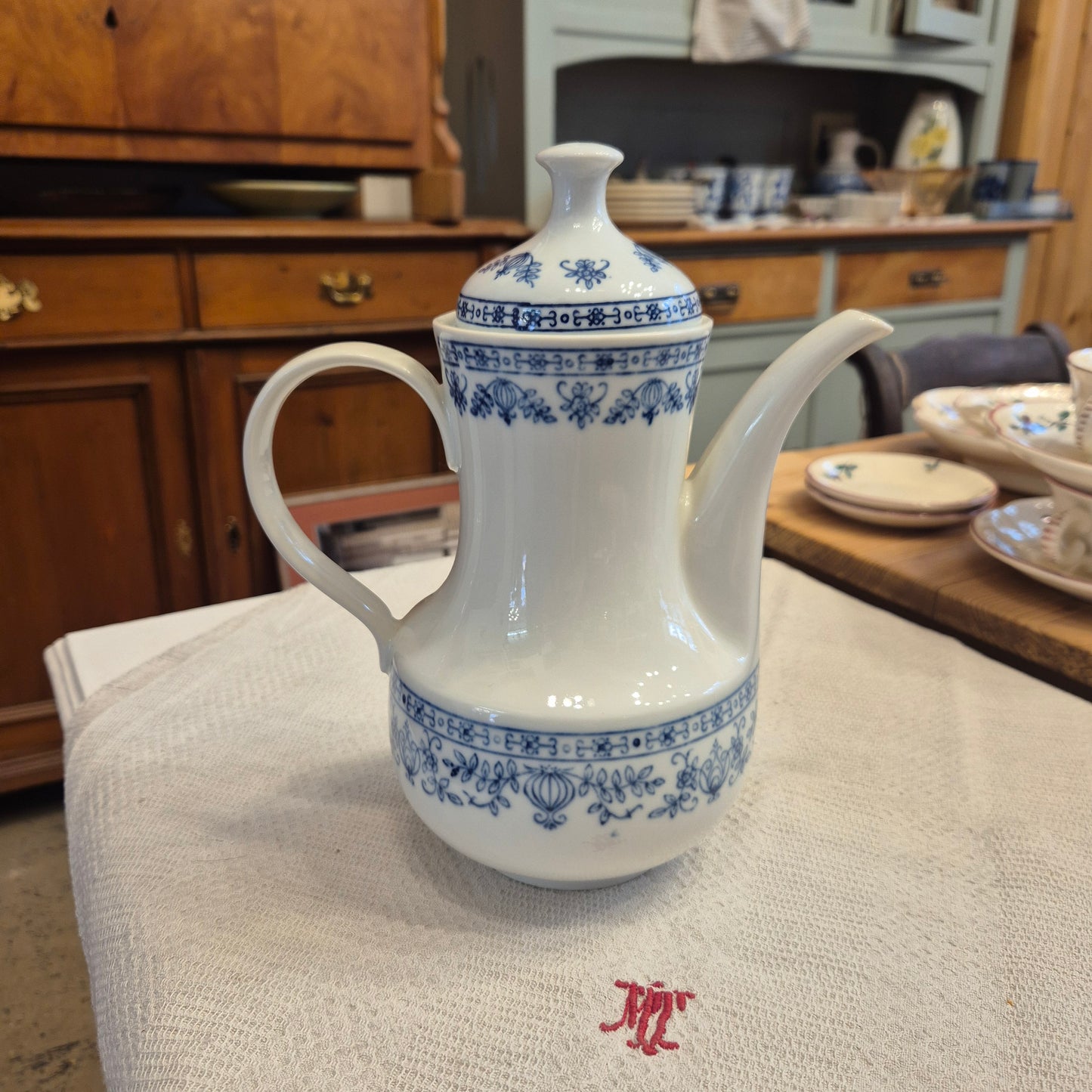 Vintage Kahla Zwiebelmuster Tee Kaffeekanne Kanne Vintage blau weiß