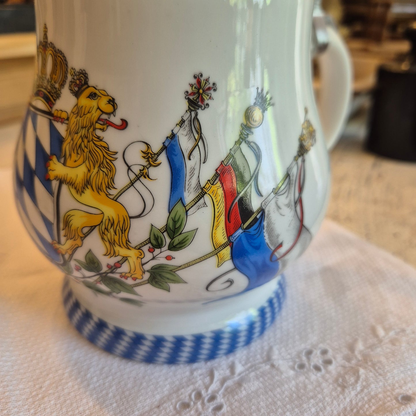 Vintage Porzellan Zinn Bierkrug mit Deckel Geschenk Kühr Sandizell Krug