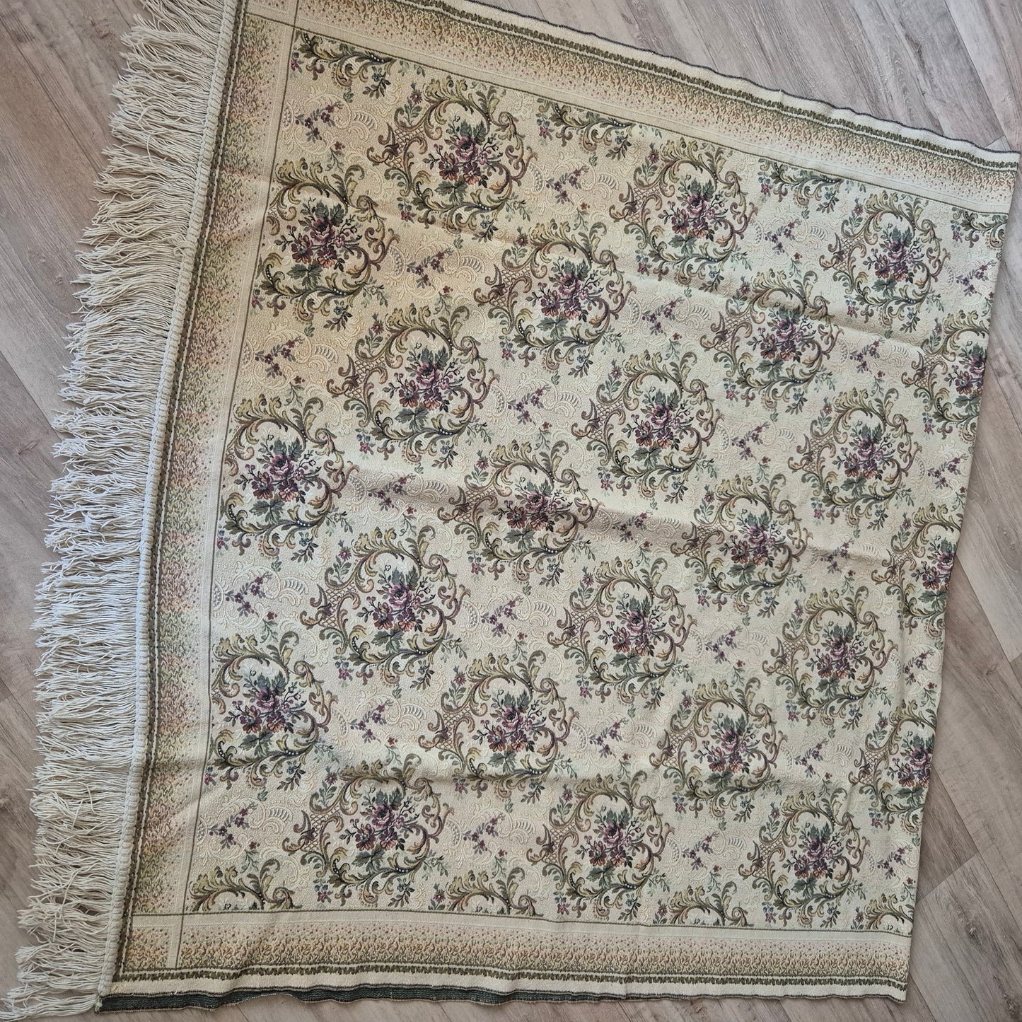 Alter Vintage Sofa Überwurf mit Fransen 133x240cm Gobelin Stil