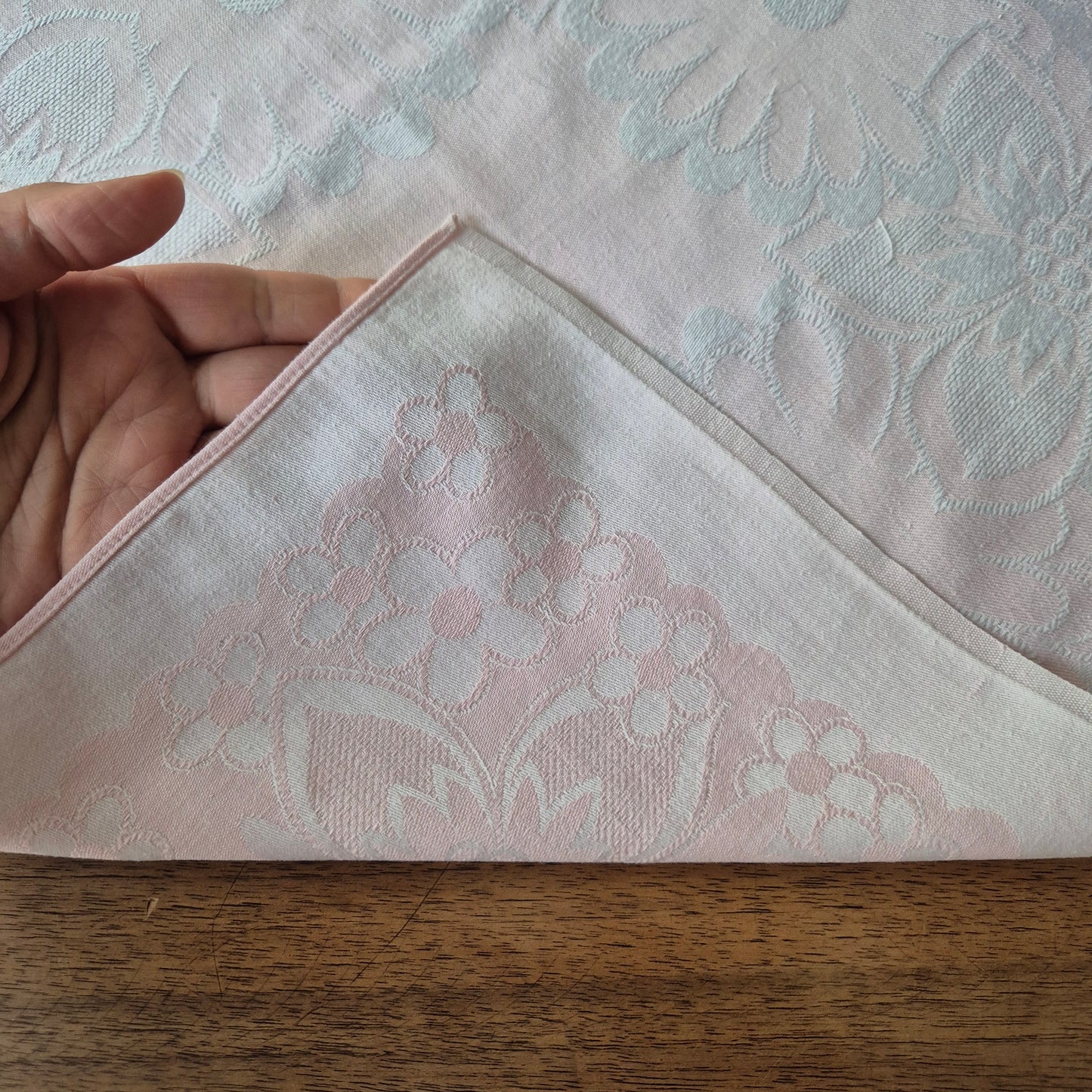 Vintage Rosa weiß Damast Baumwolle Serviette 45x47cm