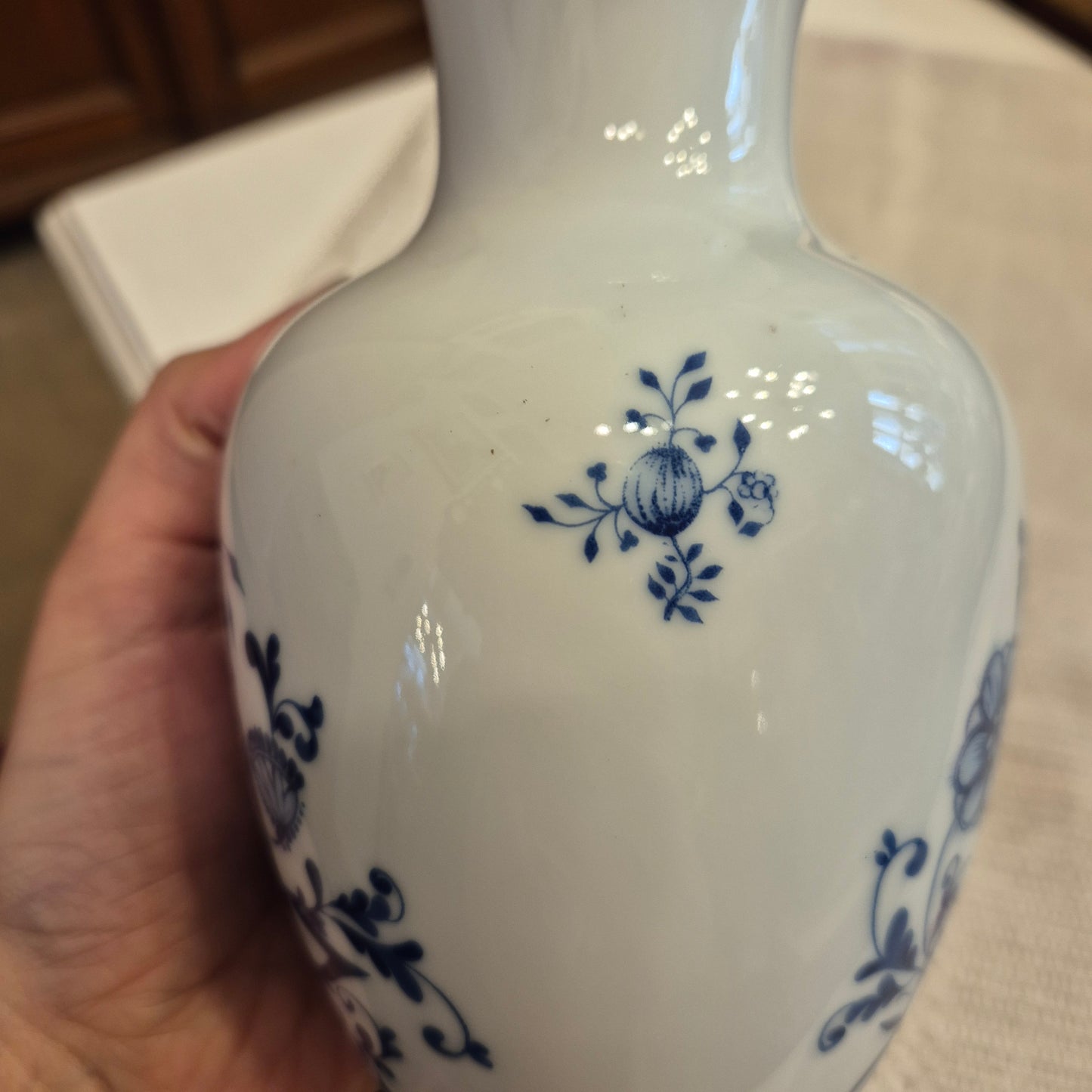 Vintage Zwiebelmuster Porzellan Vase weiß blau