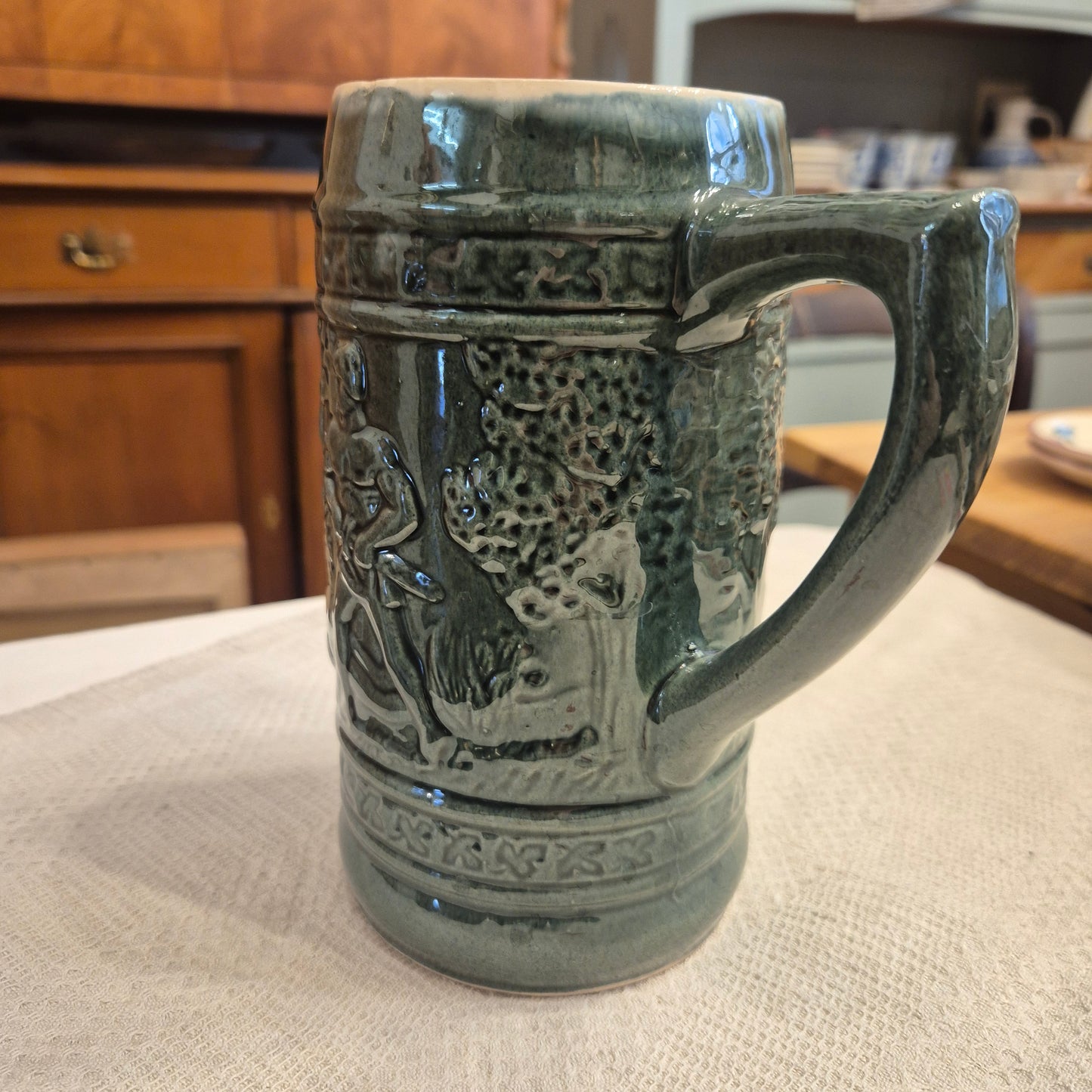 Vintage Keramik Bierkrug Grün Geschenk oder auch als Vase