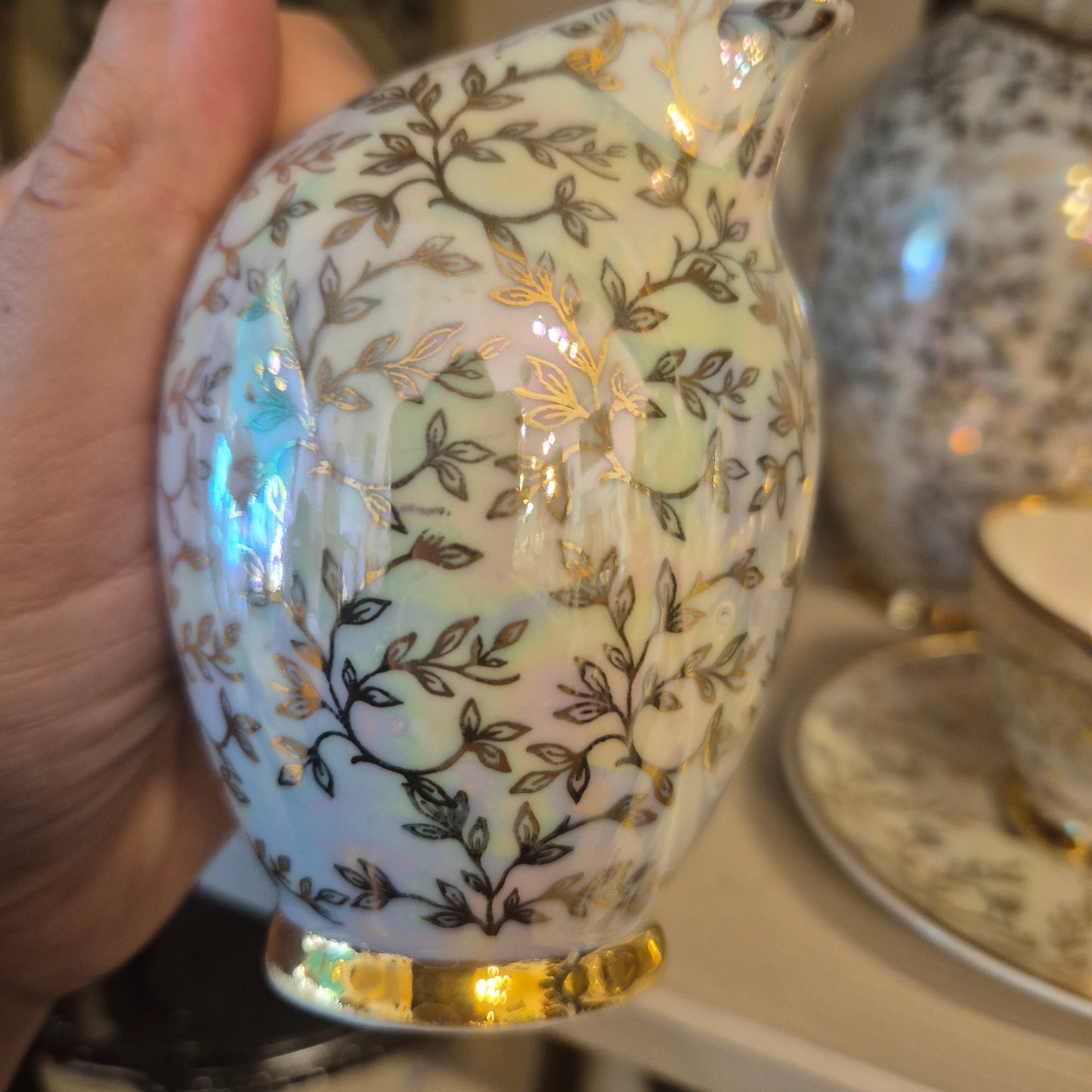 Vintage Mokkaservice für 3 Personen 60er Jahre Retro Schimmer Gold grau