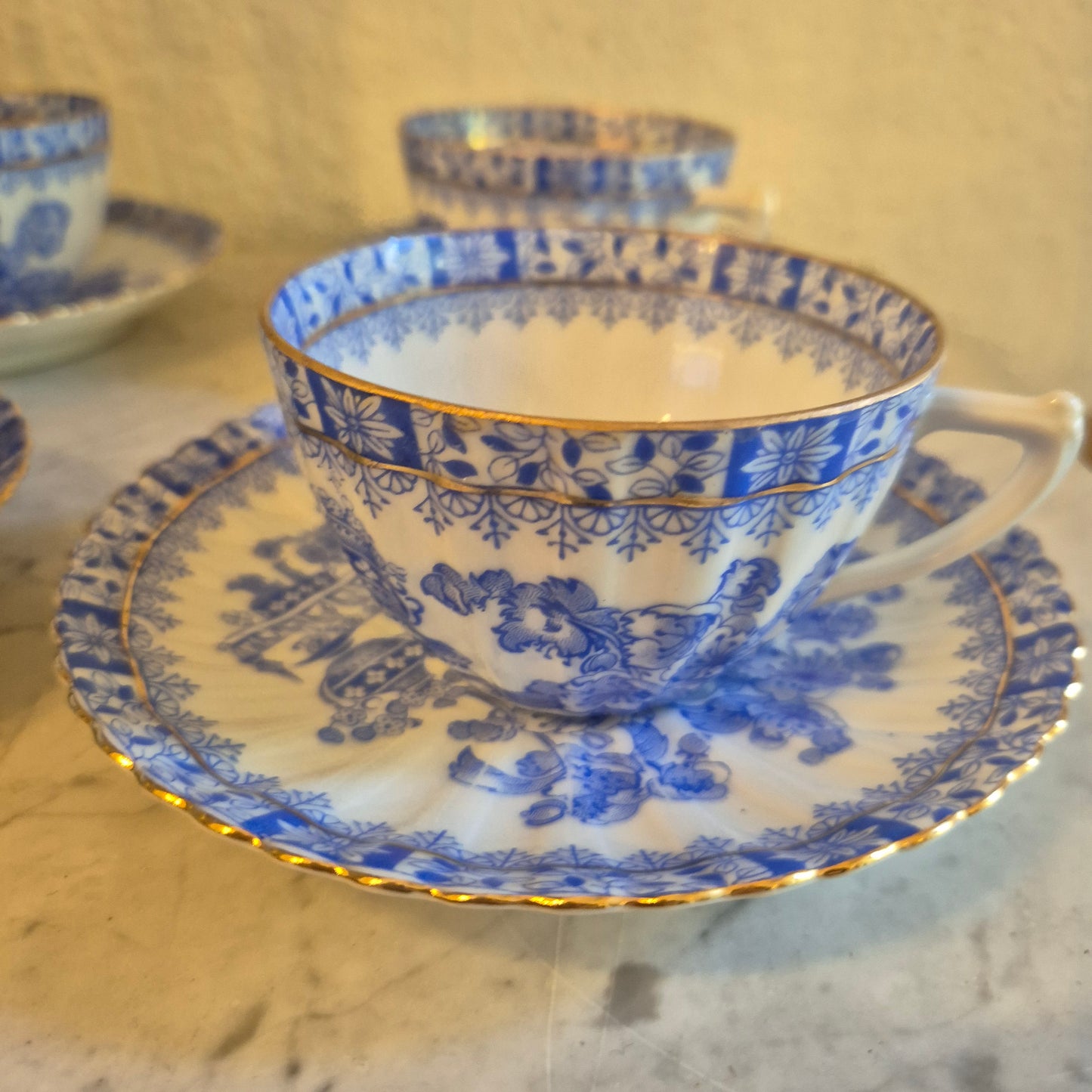 4x Antike Kaffeetassen Echt Tuppack China Blau Tiefenfurt Blau Weiß