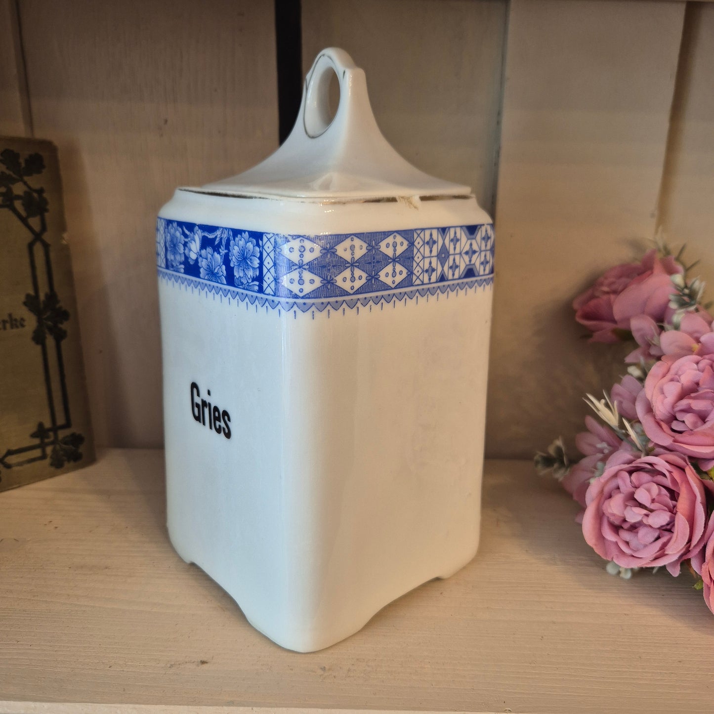 Jugendstil Vorratsdose Weiß Blau Grieß Schwarzenberg Germany