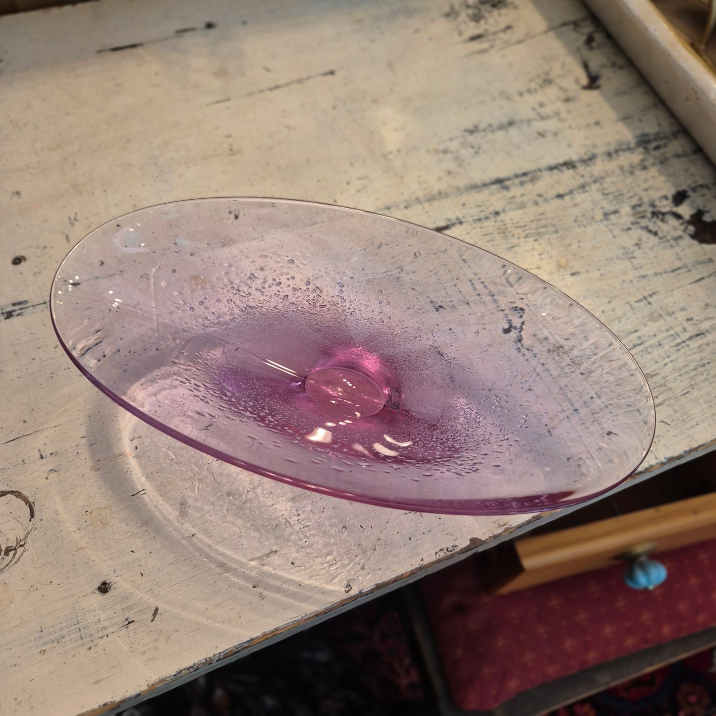 Mid-Century Space Age Glas Schale Kunstglas Vintage Rosa