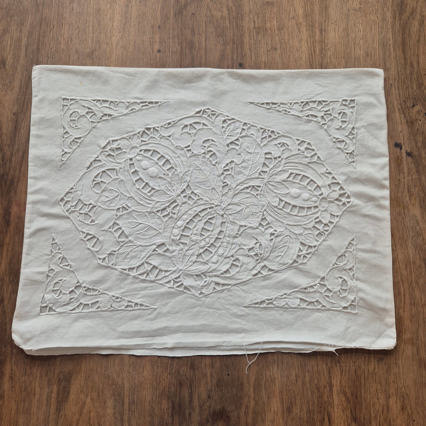 Antiker Kissenbezug zum vollenden mit Spitze Kissenhülle 41x51cm Baumwolle Stoffrest