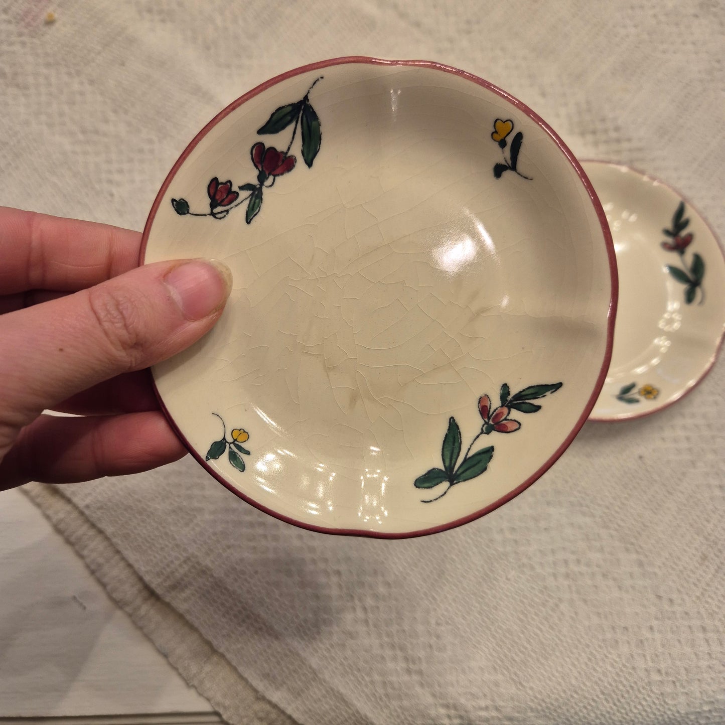 2x Vintage Zell am Harmersbach Alt Straßburg kleine Teller Keramik Blumen