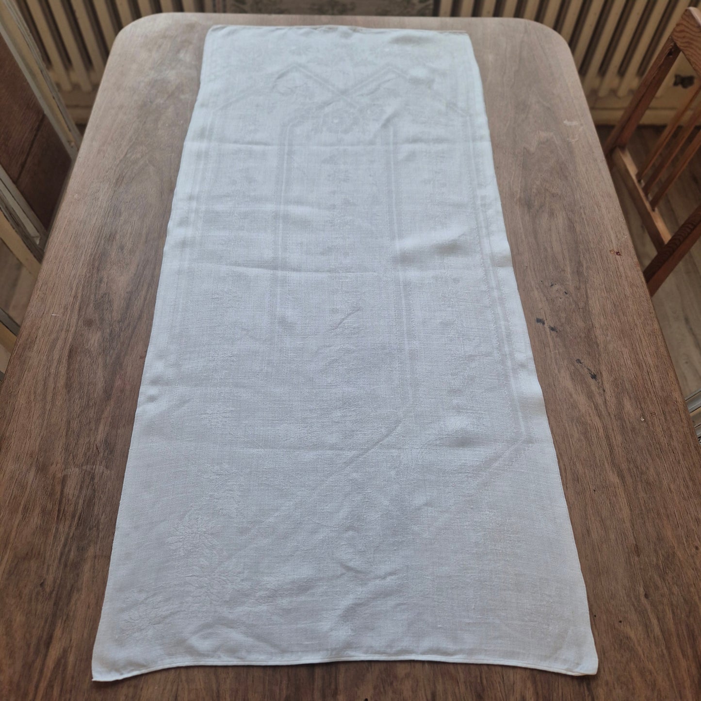 Antikes Jugendstil Küchen-&Geschirrtuch Damast weiß Baumwolle 50x112cm