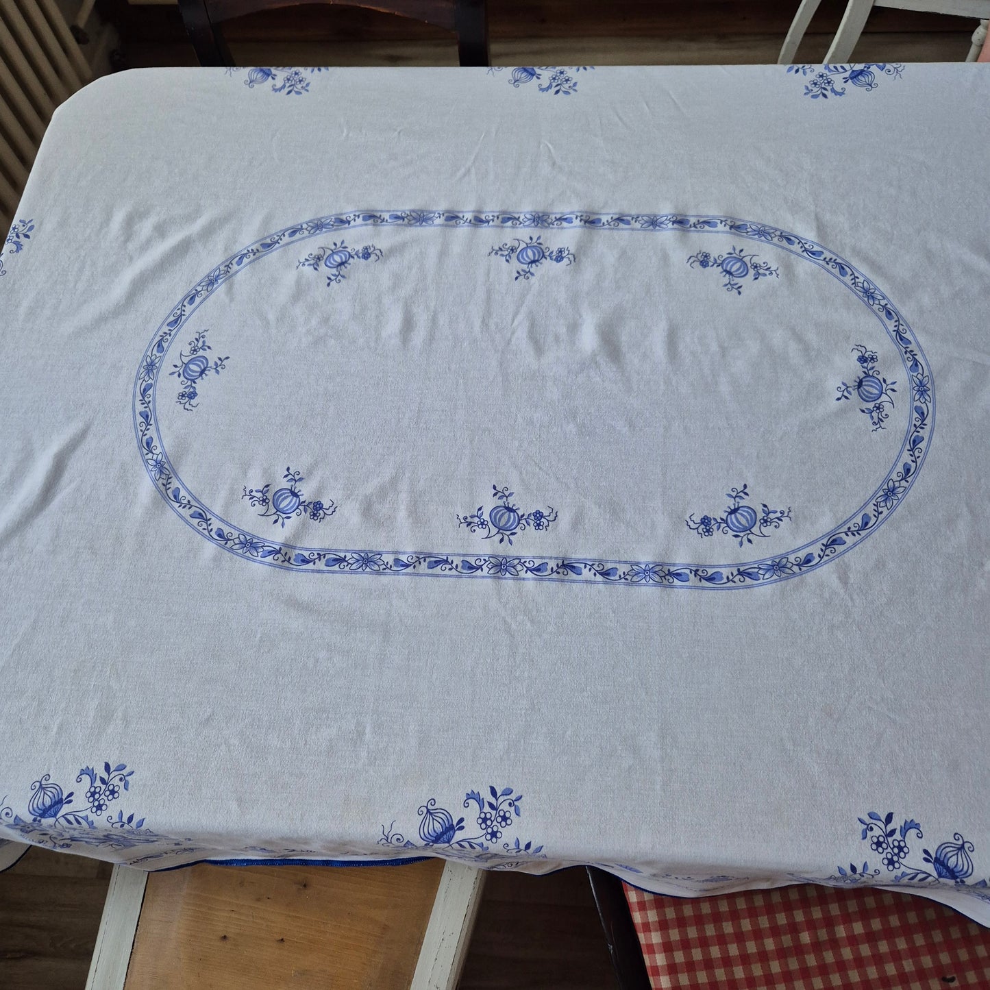 Vintage Tischdecke Zwiebelmuster blau weiß DDR 128x 160cm