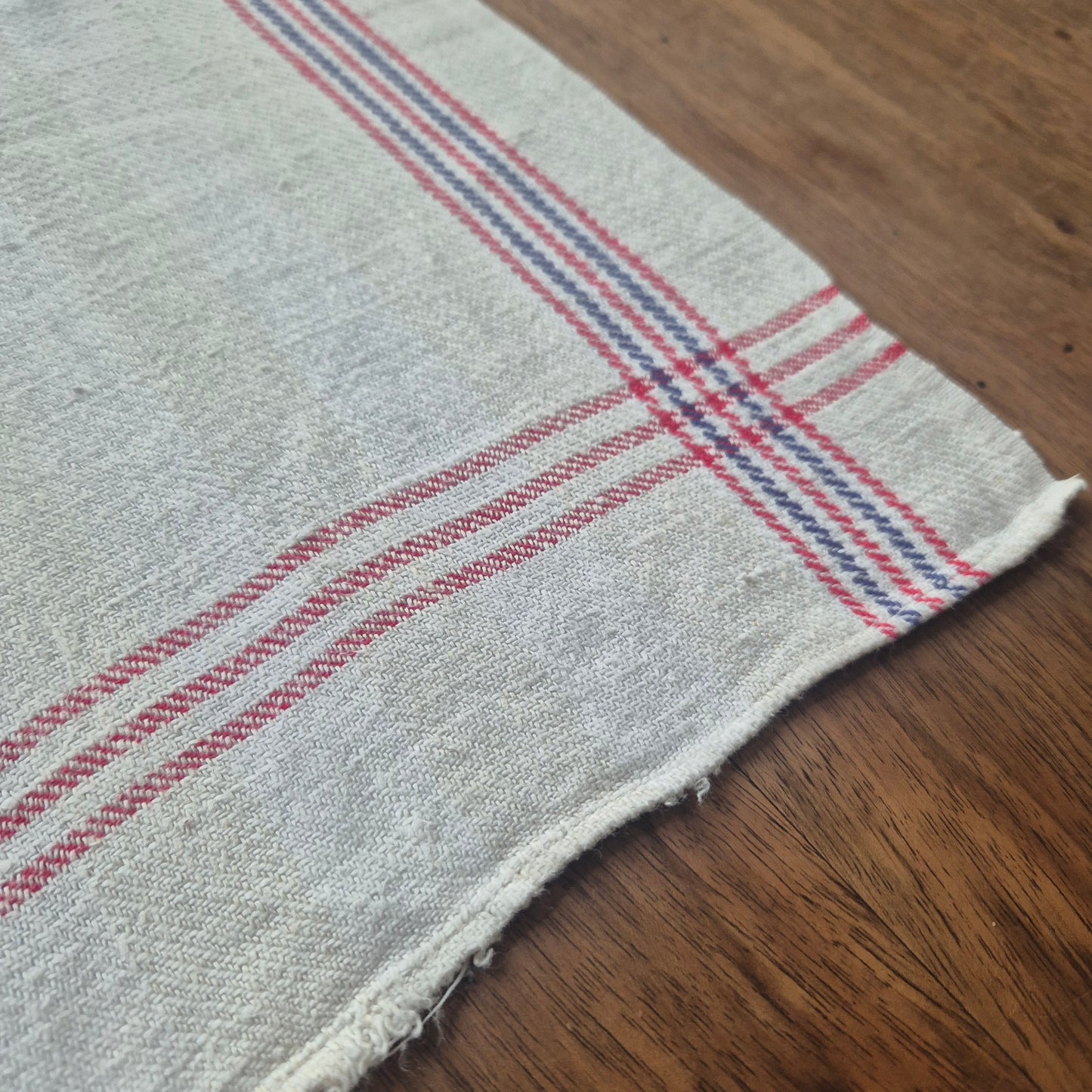 Antikes Leinen Geschirr-& Küchentuch Monogramm E.S. 90x45cm blau rot weiß