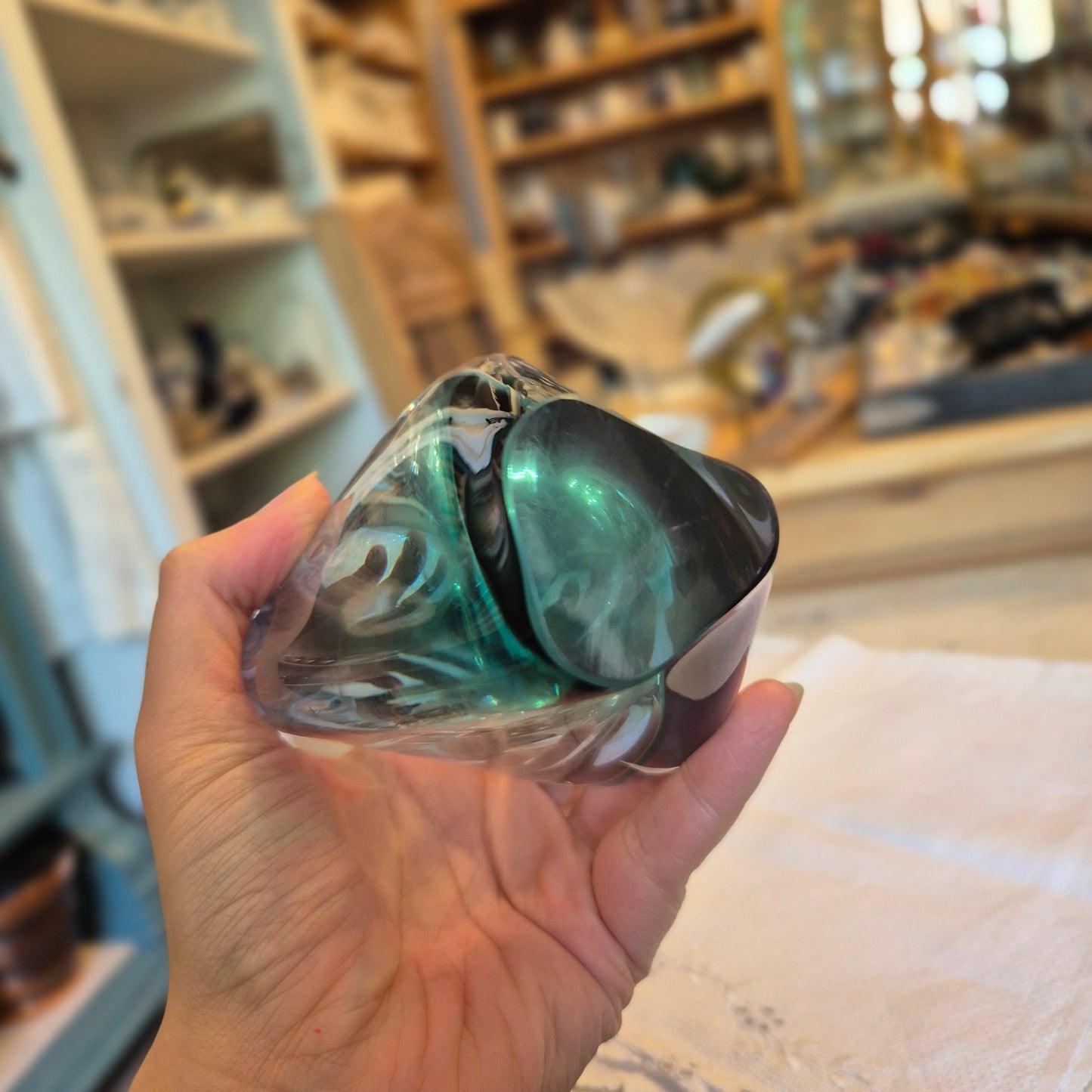50er Jahre Glas Vase wie Murano blau rosa