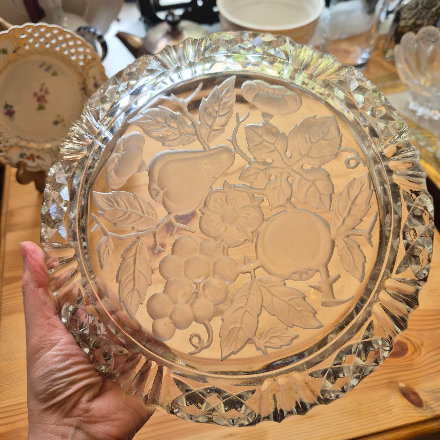 Vintage Servierteller Obstmotiv Obstteller 70er Jahre Glas rund