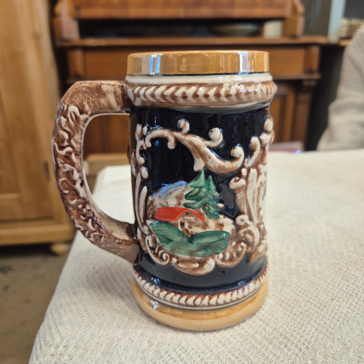 Vintage Keramik Bierkrug Rosenmuster Geschenk
