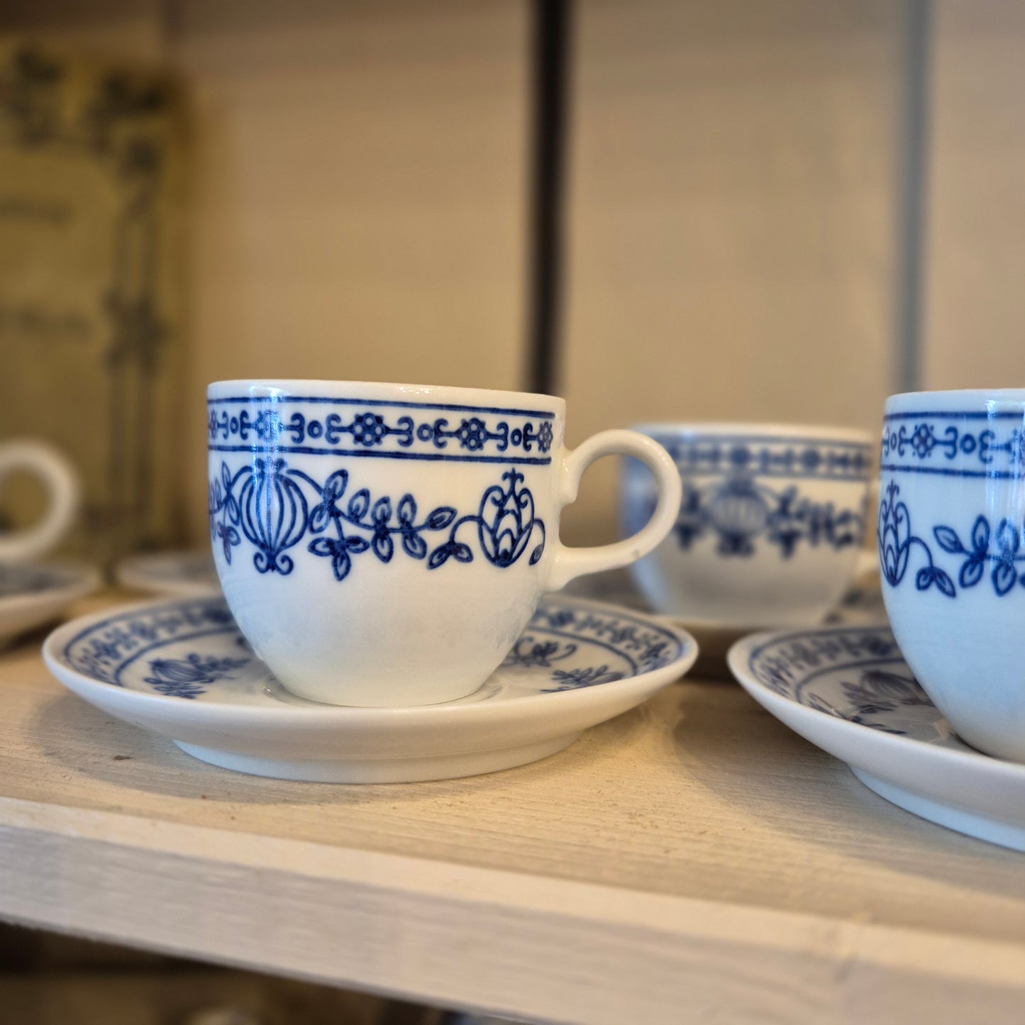 6x Kahla GDR Zwiebelmuster Kobaltunterglasur Mokkatassen mit Untertassen Vintage blau weiß