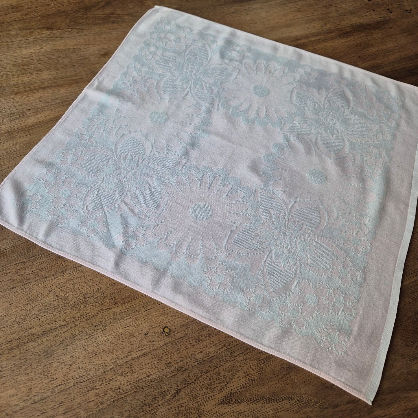 Vintage Rosa weiß Damast Baumwolle Serviette 45x47cm