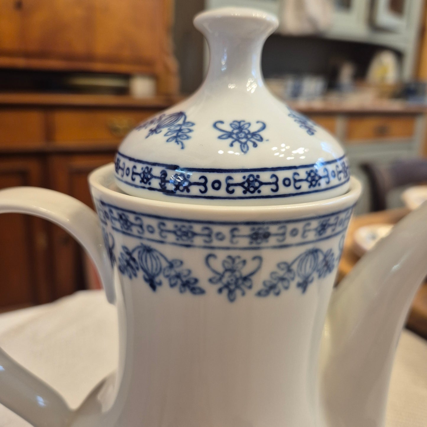 Vintage Kahla Zwiebelmuster Tee Kaffeekanne Kanne Vintage blau weiß