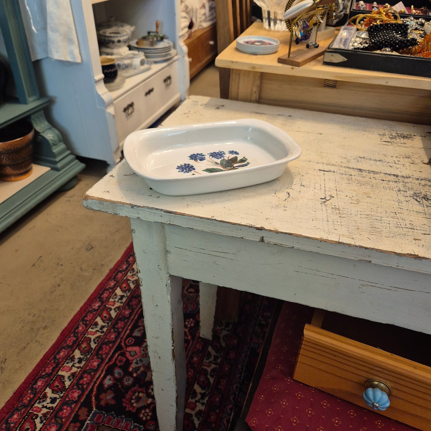 Vintage Handgemalte Porzellan Keramik Form Floral weiß Blume blau
