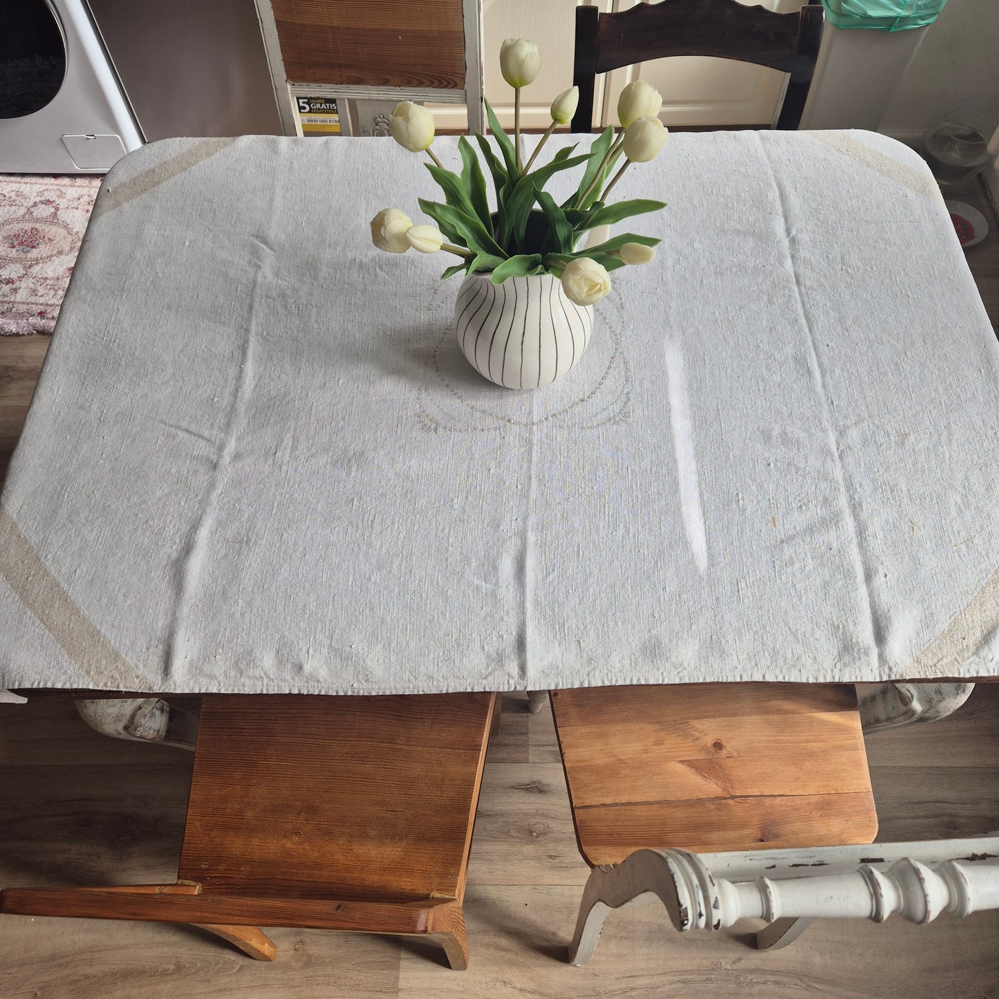 Antike Leinen Tischdecke 88x145cm mit Stockflecken / zum weiterbearbeiten 🤍