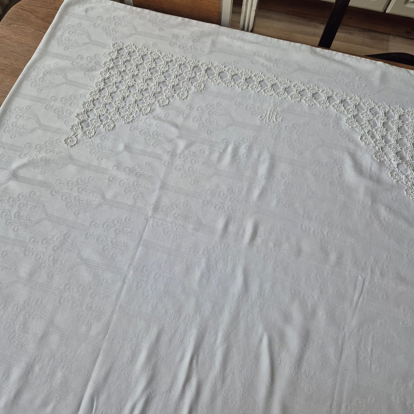 Antiker großer Kissenbezug Baumwolle 85x96cm weiß Monogramm A.H.
