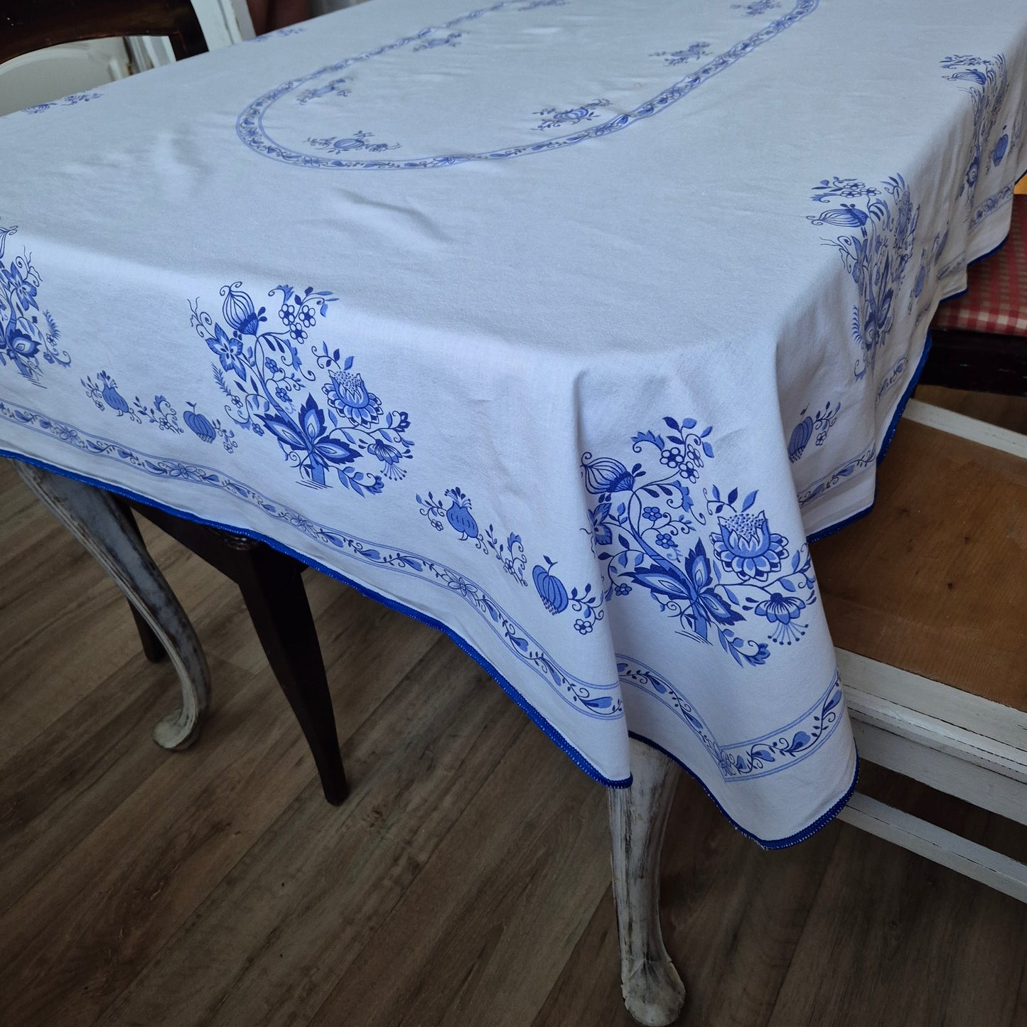 Vintage Tischdecke Zwiebelmuster blau weiß DDR 128x 160cm