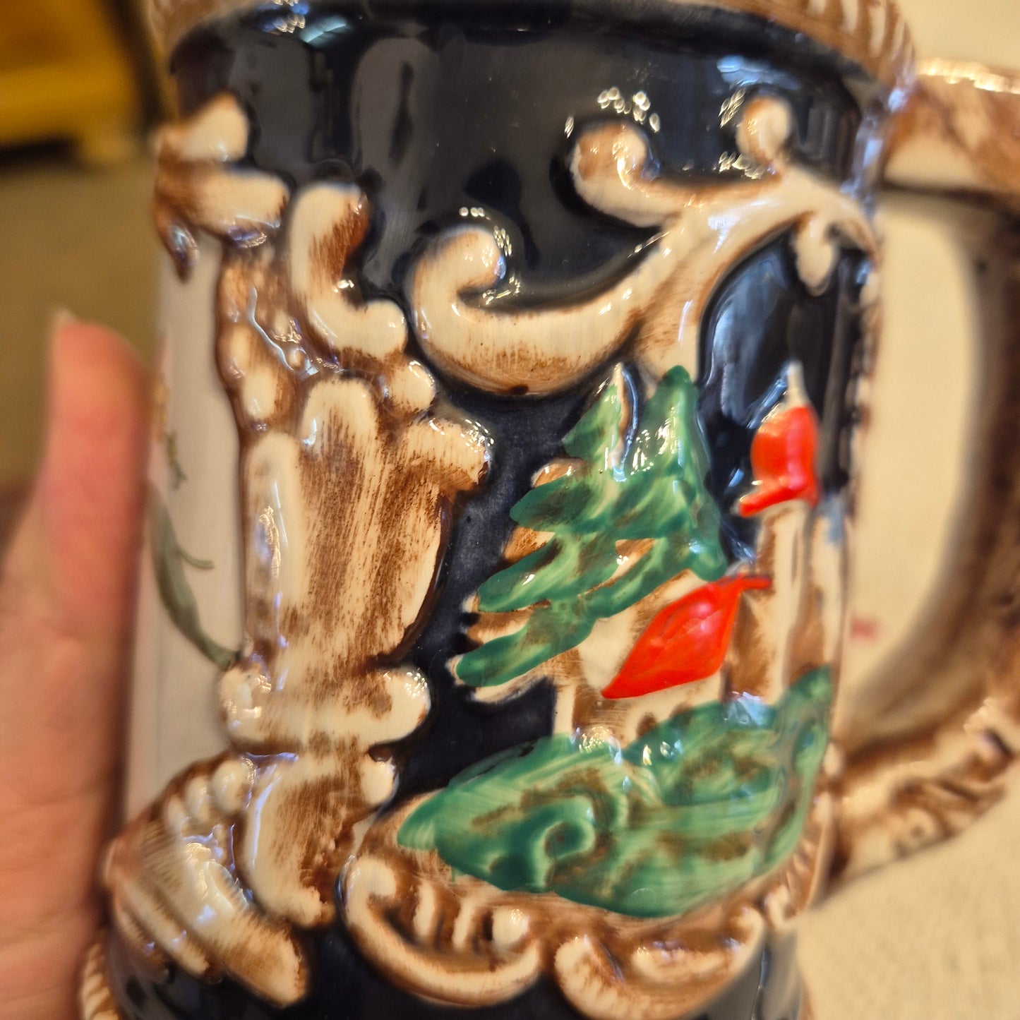 Vintage Keramik Bierkrug Rosenmuster Geschenk