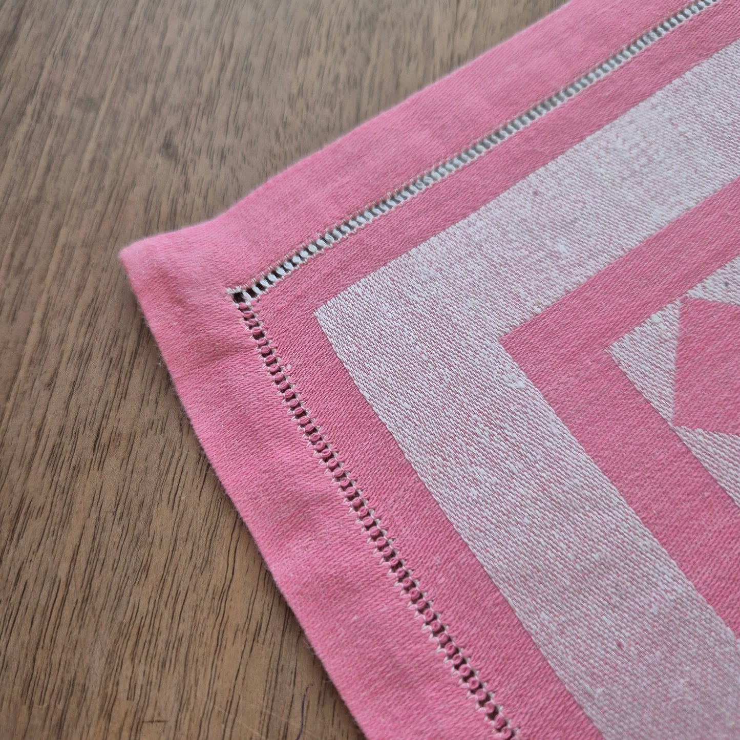 Vintage Rosa weiße Stoff Serviette Einstecktuch Monogramm M.Z 34x34cm Baumwolle