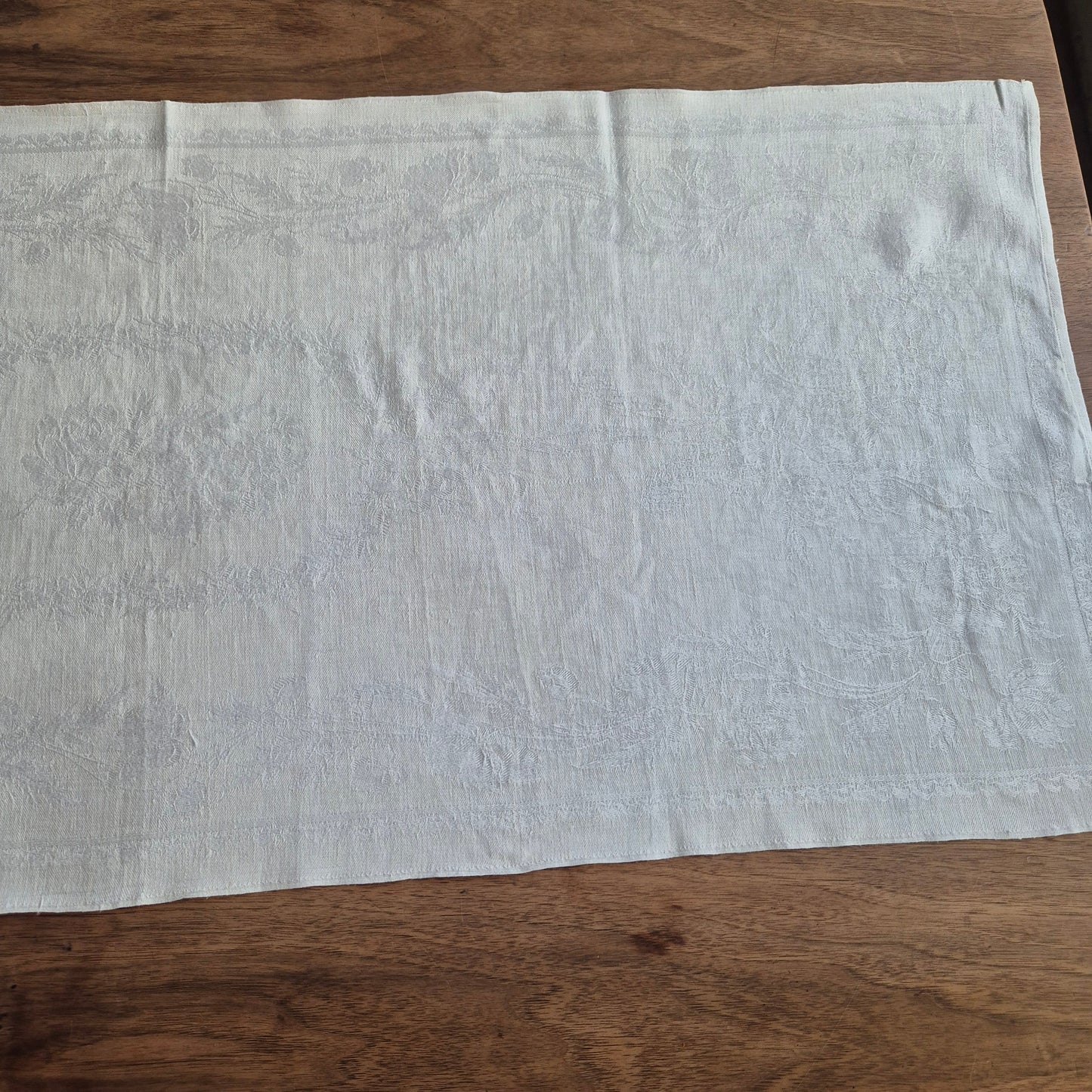 Antikes Jugendstil Küchen-Geschirrtuch mit Monogramm M.G. Damast Baumwolle 110x45cm weiß
