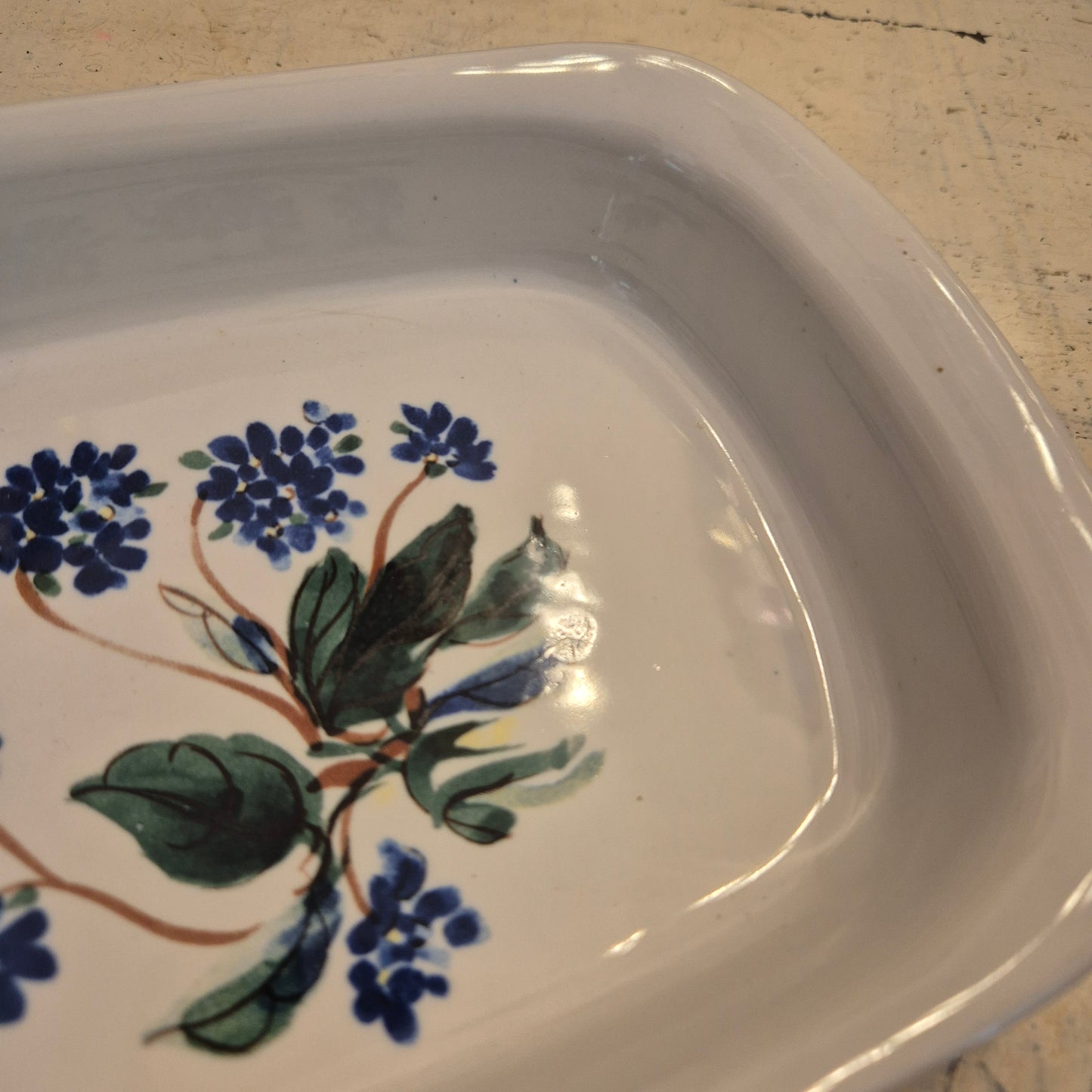Vintage Handgemalte Porzellan Keramik Form Floral weiß Blume blau