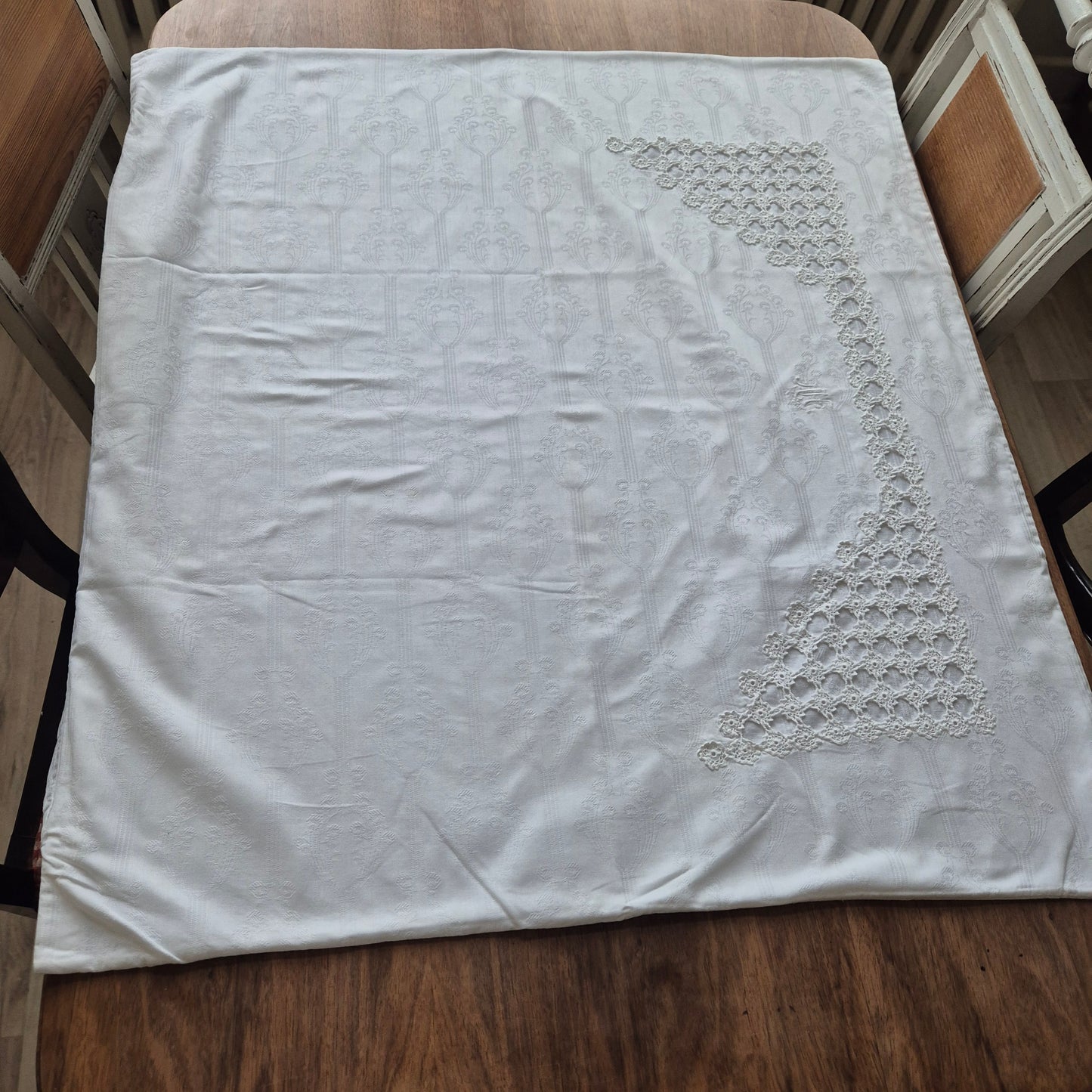 Antiker großer Kissenbezug Baumwolle 85x96cm weiß Monogramm A.H.