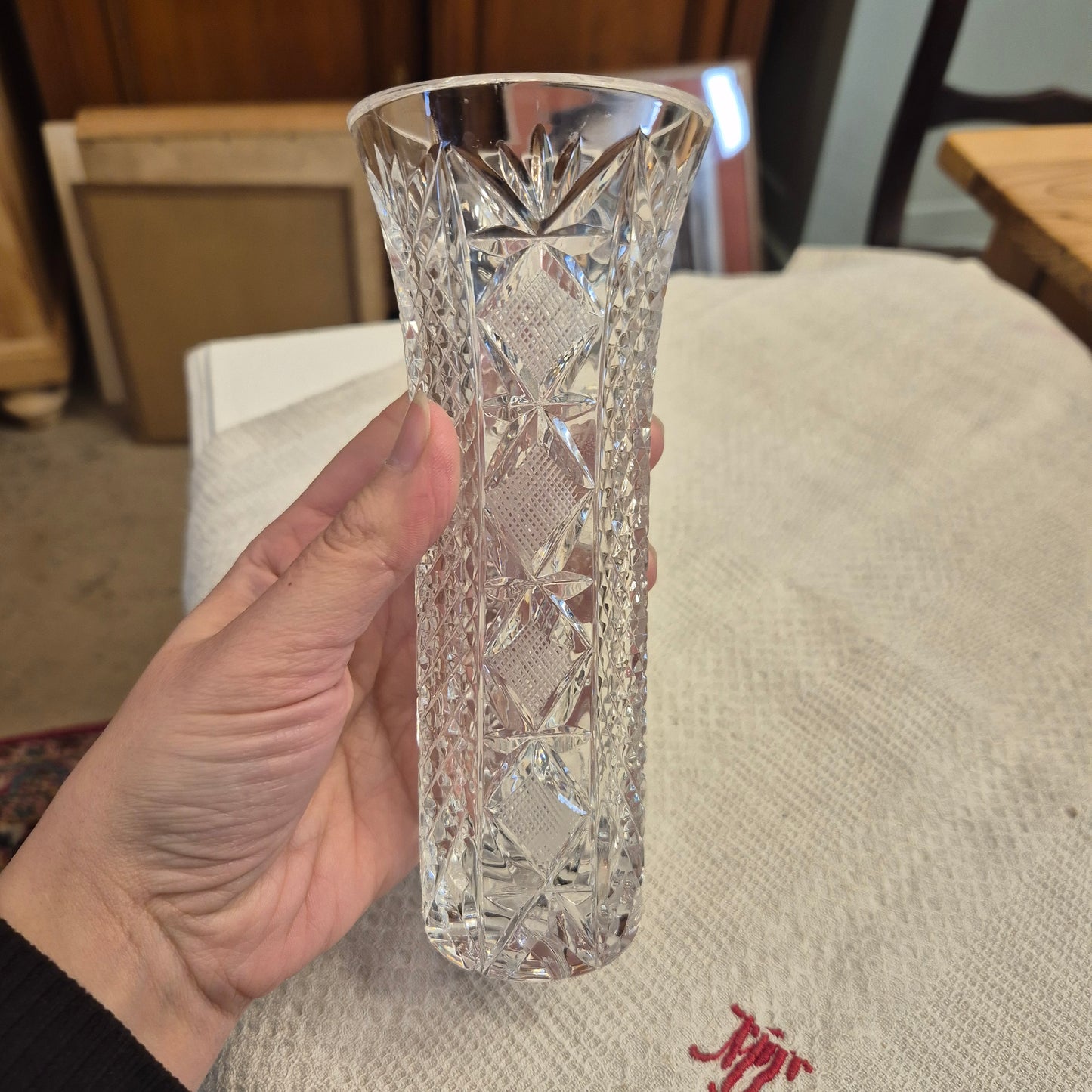 Vintage Kristalloptik Glas Vase transparent