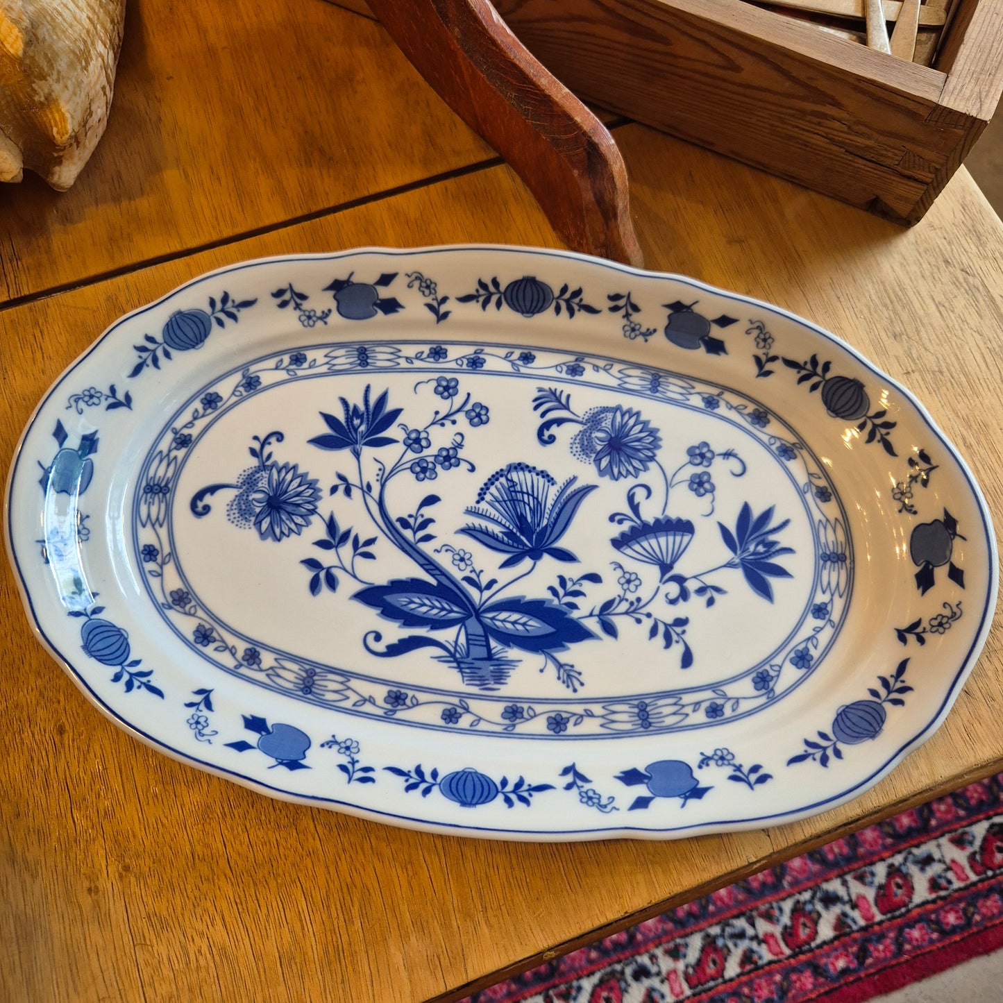 Wellco Design Porzellan Zwiebelmuster Servierplatte Teller blau weiß