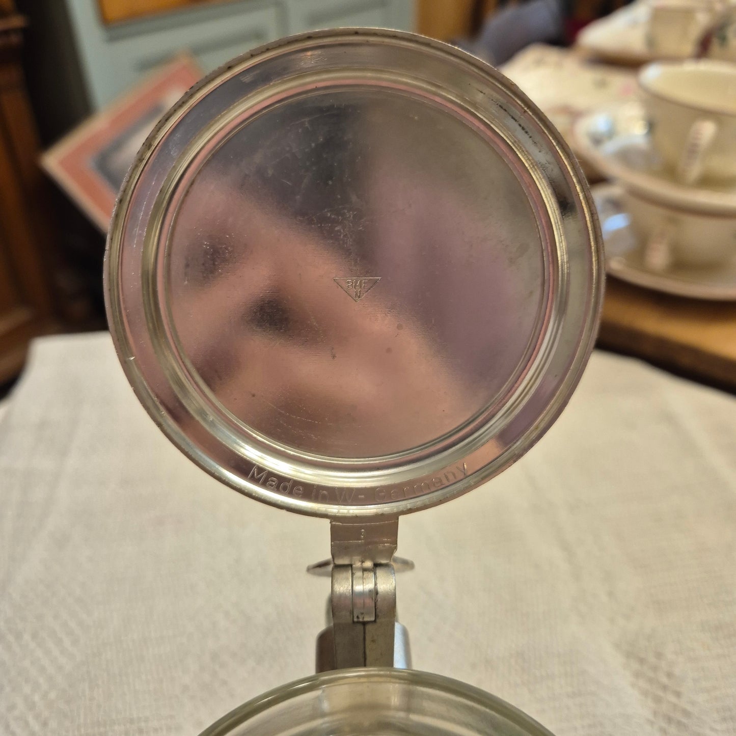 Vintage Glas Bierkrug mit Deckel Geschenk Der Schreiner Motiv