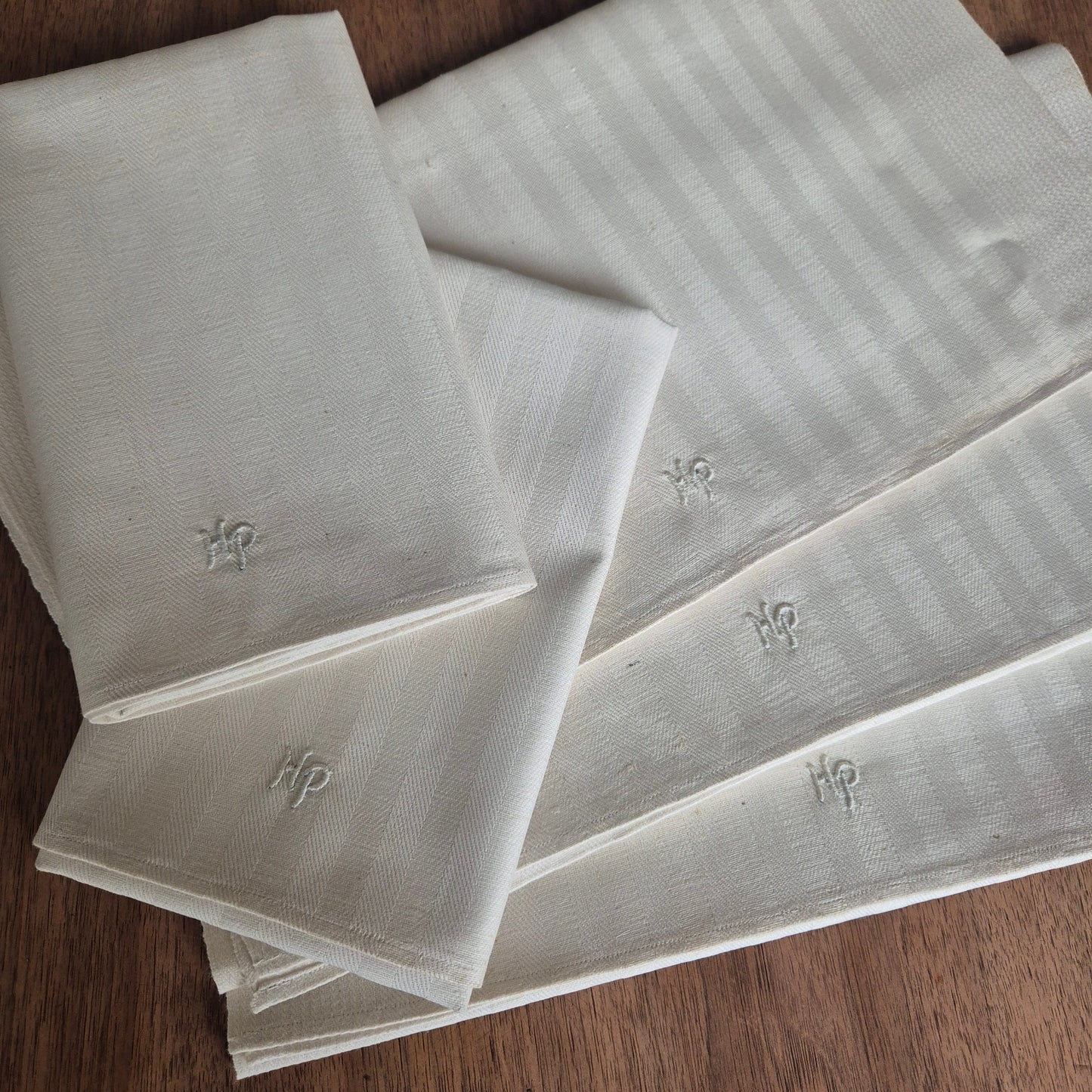 5x Antike Jugendstil Leinen Küchen-&Geschirrtücher mit Monogram H.P.