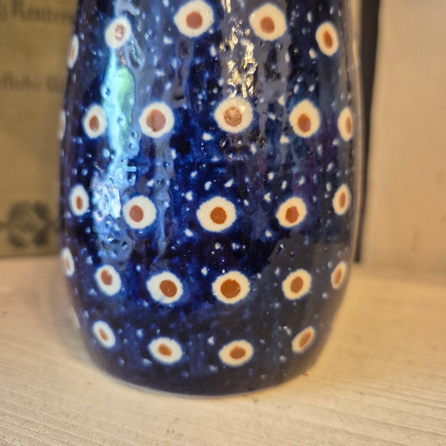 Antike blaue Vase mit Pfauenauge Bunzlau? Keramik