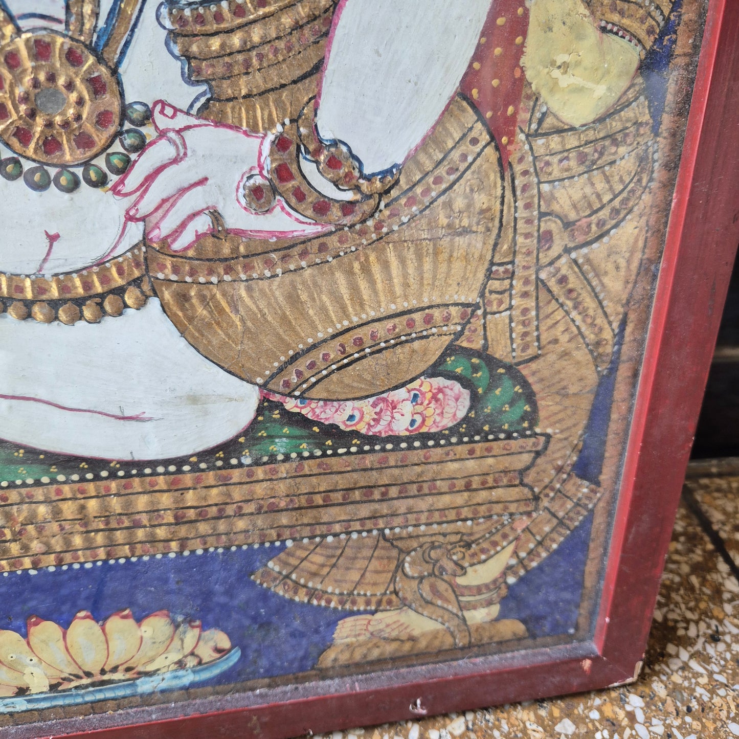Antikes Tanjore Gemälde hinter Glas 19. Jahrhundert auf Holz
