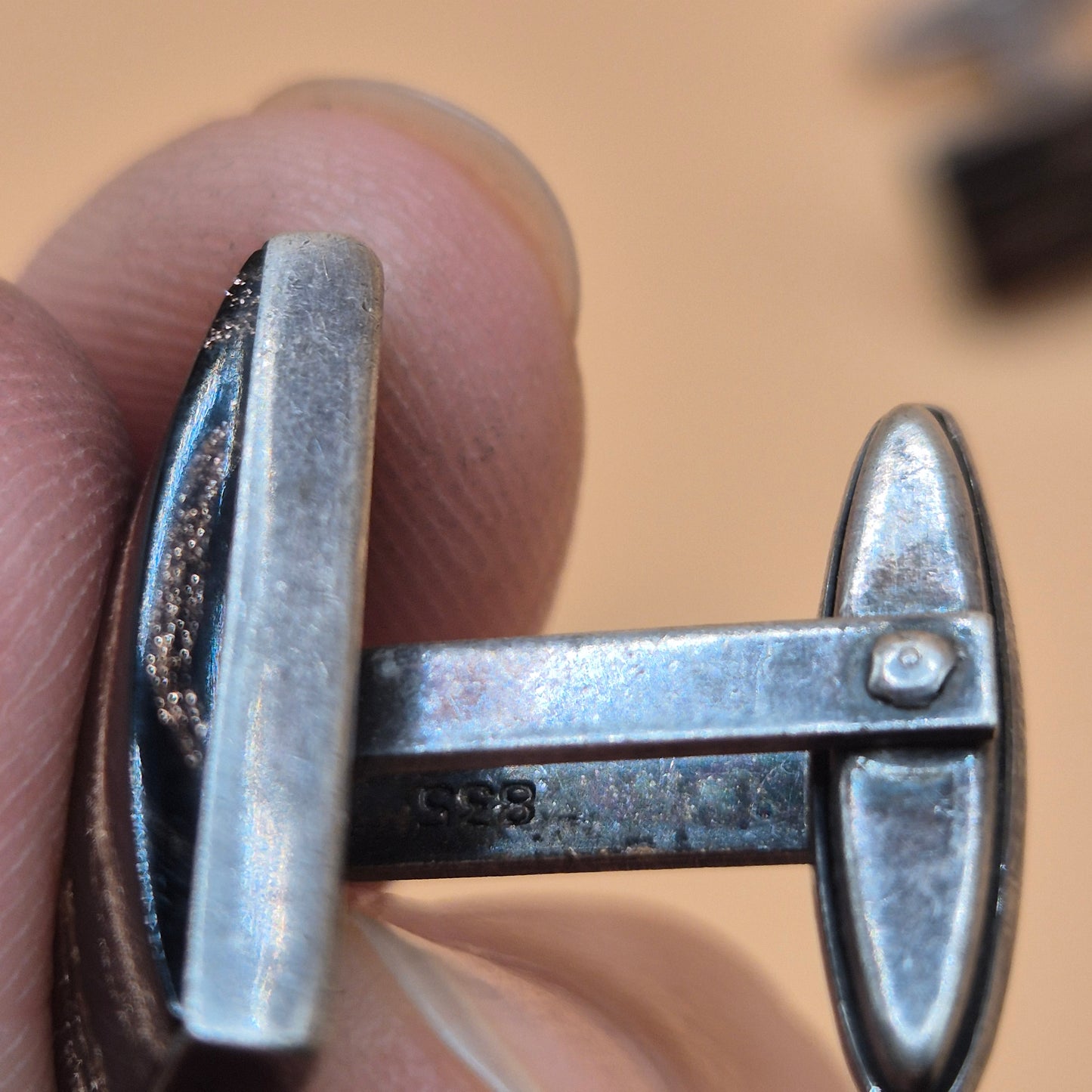 Vintage alte Manschettenknöpfe 835 echt Silber mit schwarz und Glitzer