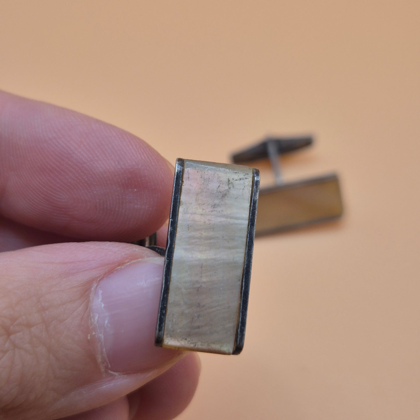 Vintage alte Manschettenknöpfe 835 echt Silber rechteckig mit Perlmutt