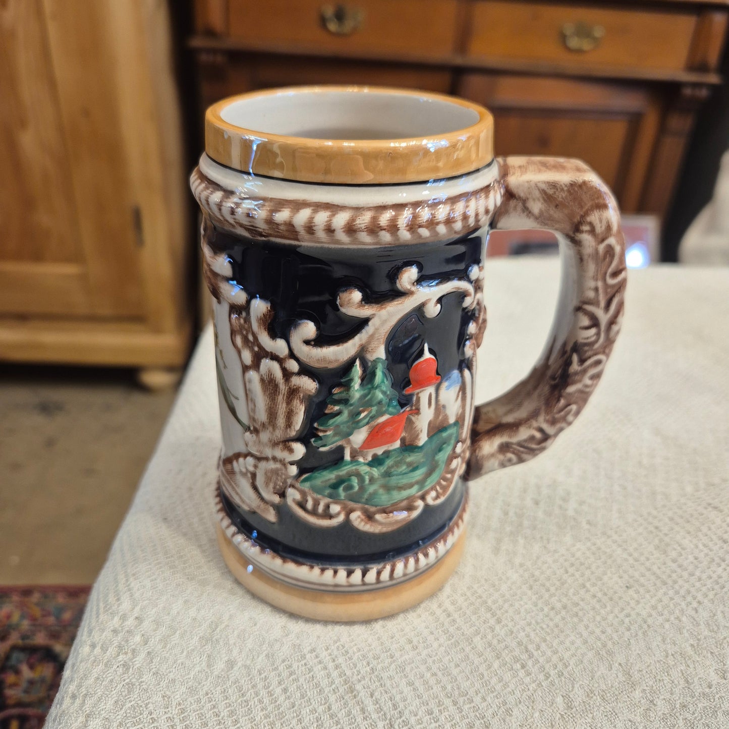 Vintage Keramik Bierkrug Rosenmuster Geschenk