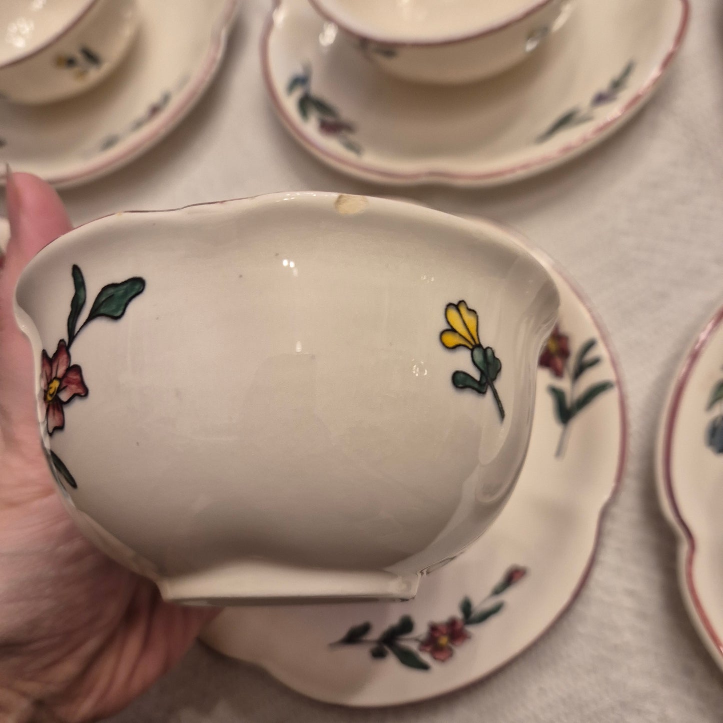 6x Vintage Zell am Harmersbach Alt Straßburg Tee / Kaffee Tassen Keramik Blumen (Abplatzer!)