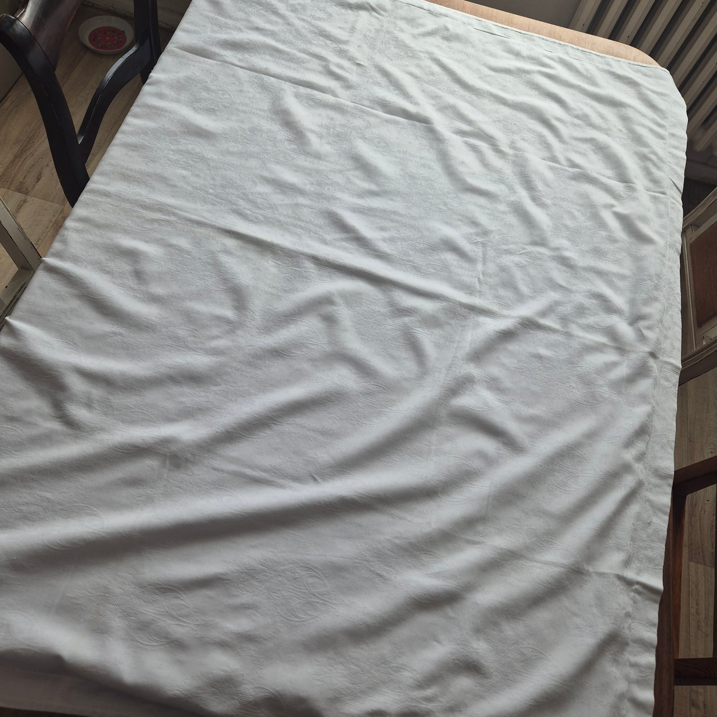 Antike weiße Damast Baumwolle Baby Decken Bezug Shabby Chic Bettwäsche kleine Bettdecke Brocante 110x120cm
