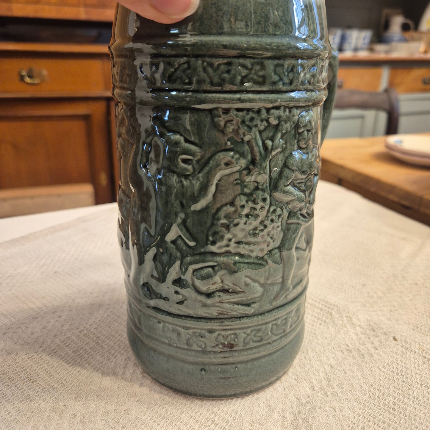 Vintage Keramik Bierkrug Grün Geschenk oder auch als Vase