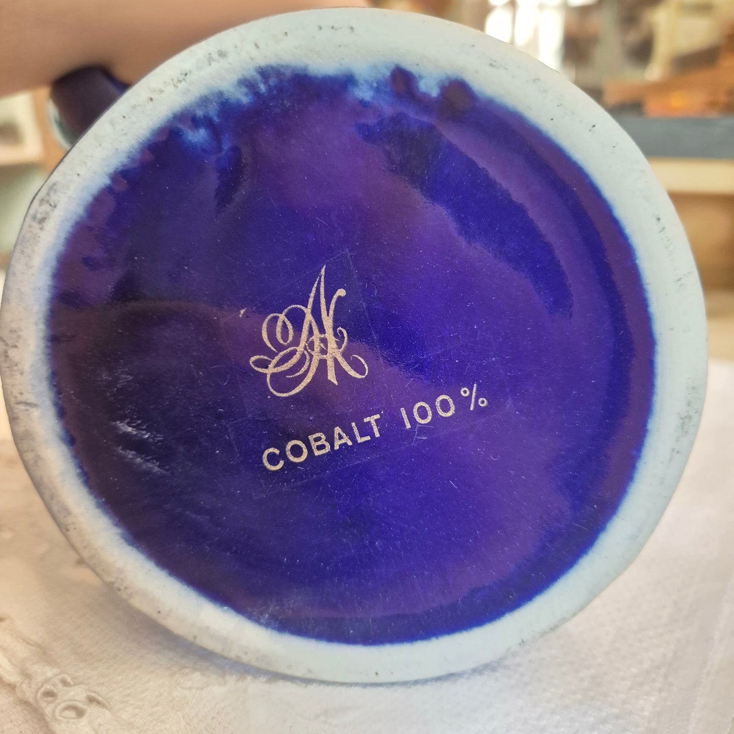 Vintage Porzellan Zinn Bierkrug mit Deckel Geschenk Blau mit Spruch Heimat Krug