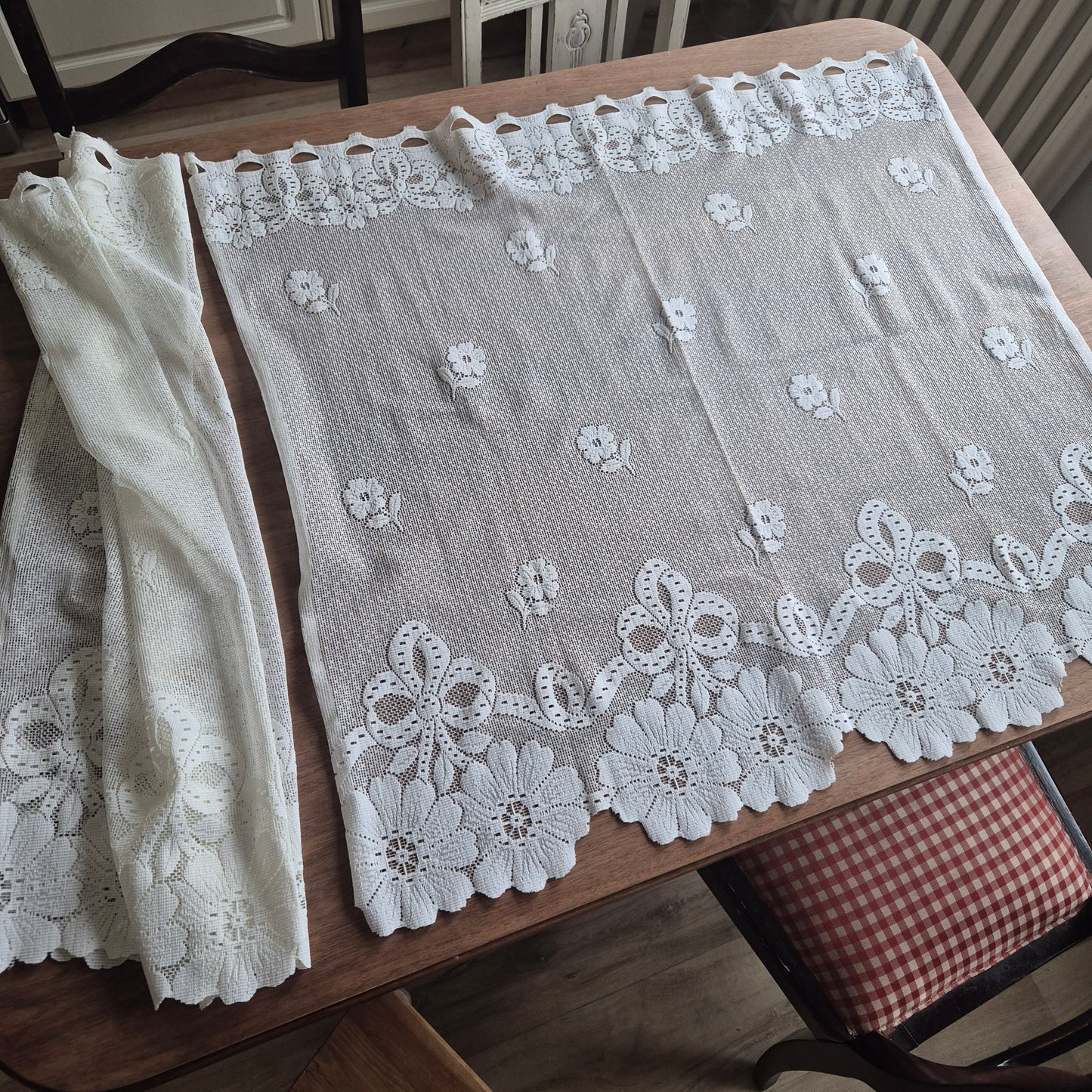 2x Vintage Scheibengardine Gardine 65x70cm für Stange Fenster Polyester