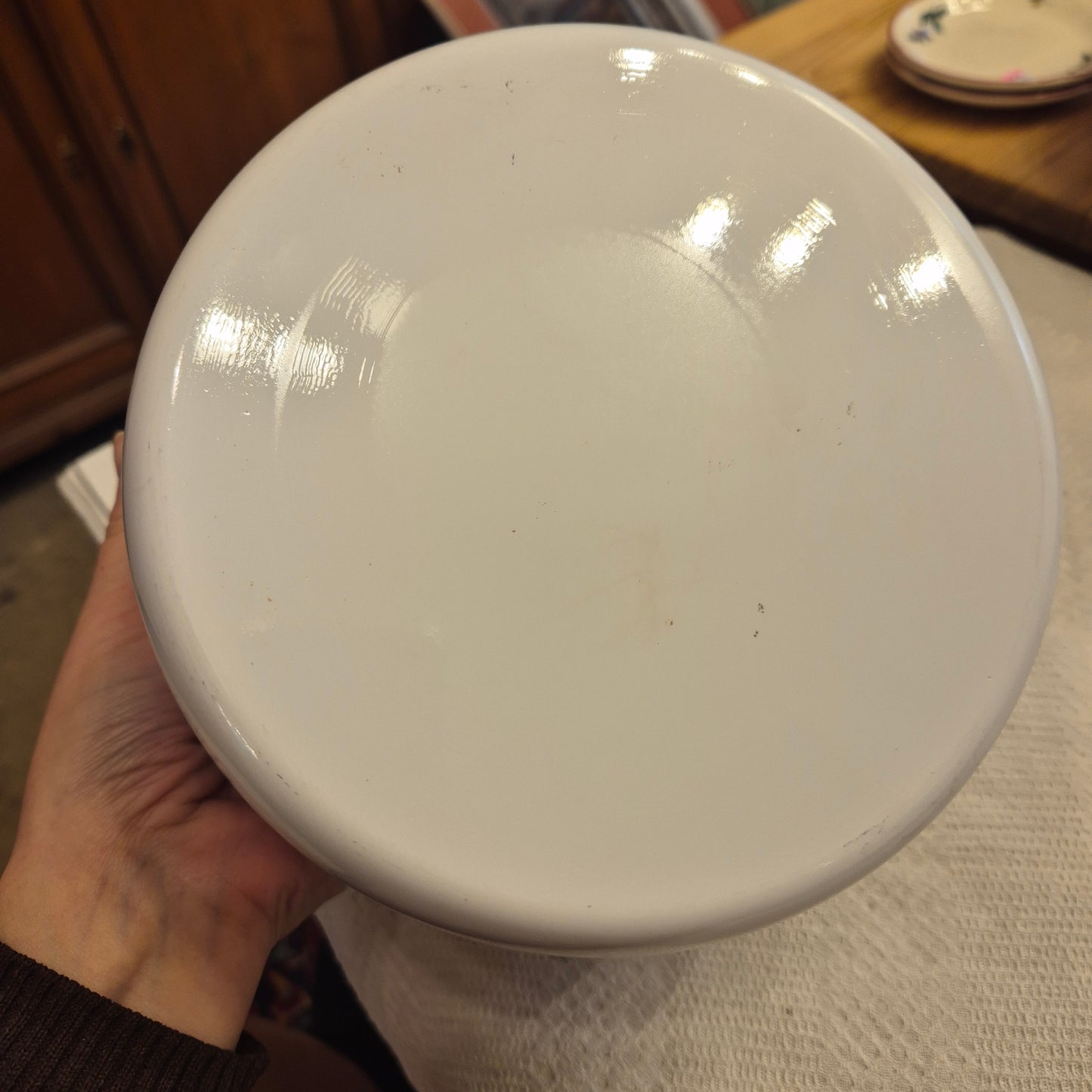 Vintage Porzellan Schüssel mit Glasdeckel Landhaus Vorratsschüssel Salat Nudelsalat weiß transparent