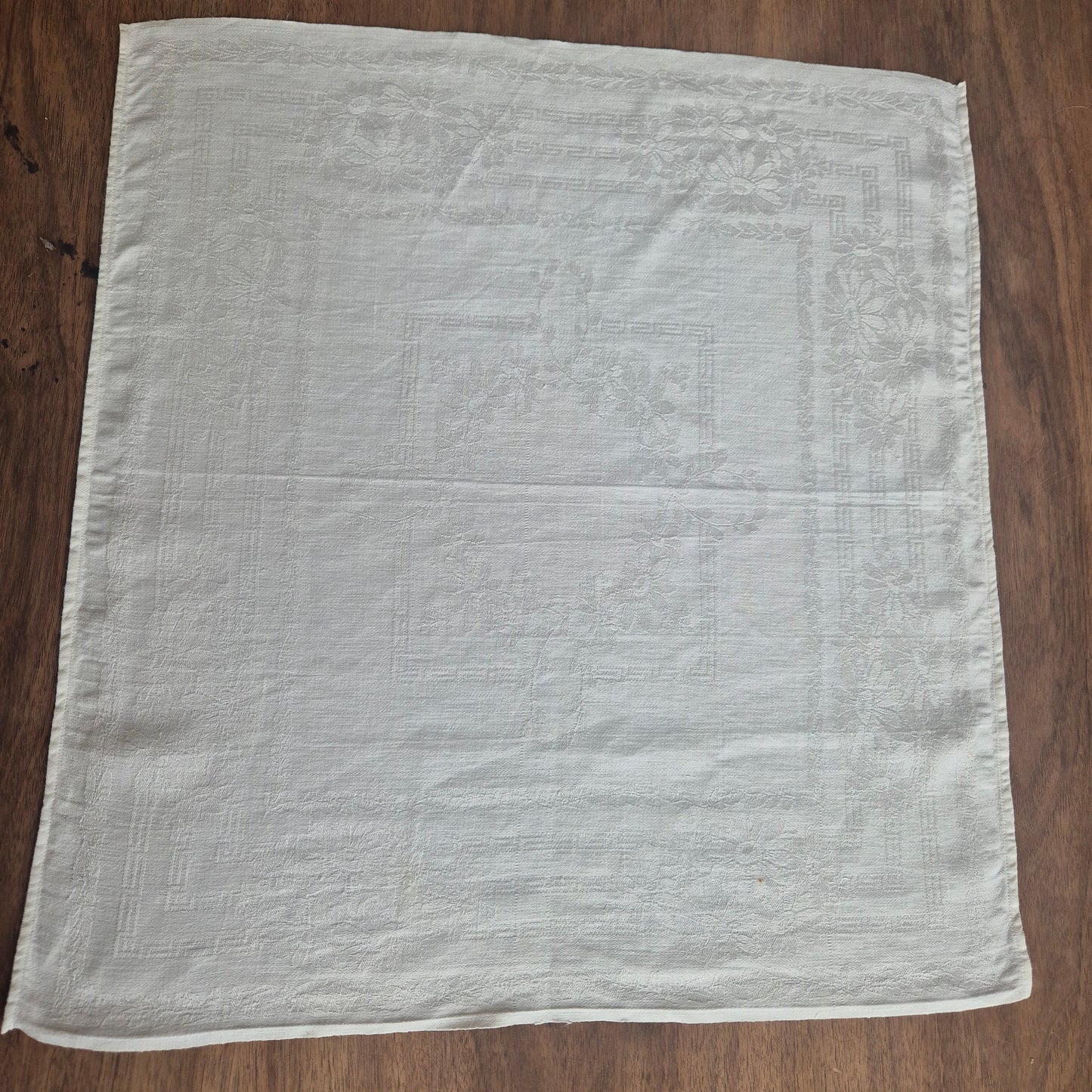 Antike Jugendstil Serviette/Mitteldecke weiß 55x60cm Damast Blumen