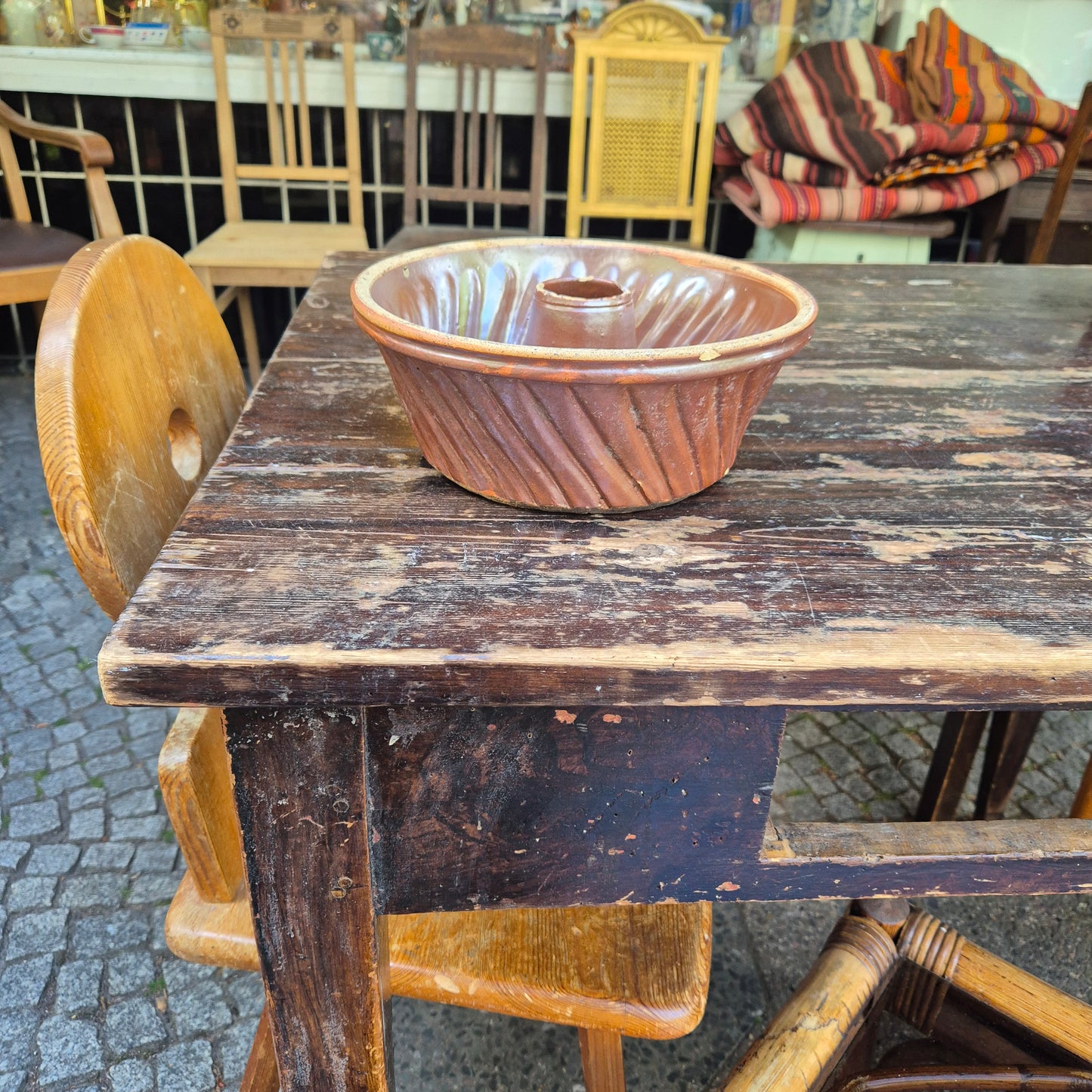 Antike Große Keramik Backform Kuchenform braun Kranz Gugelhupf