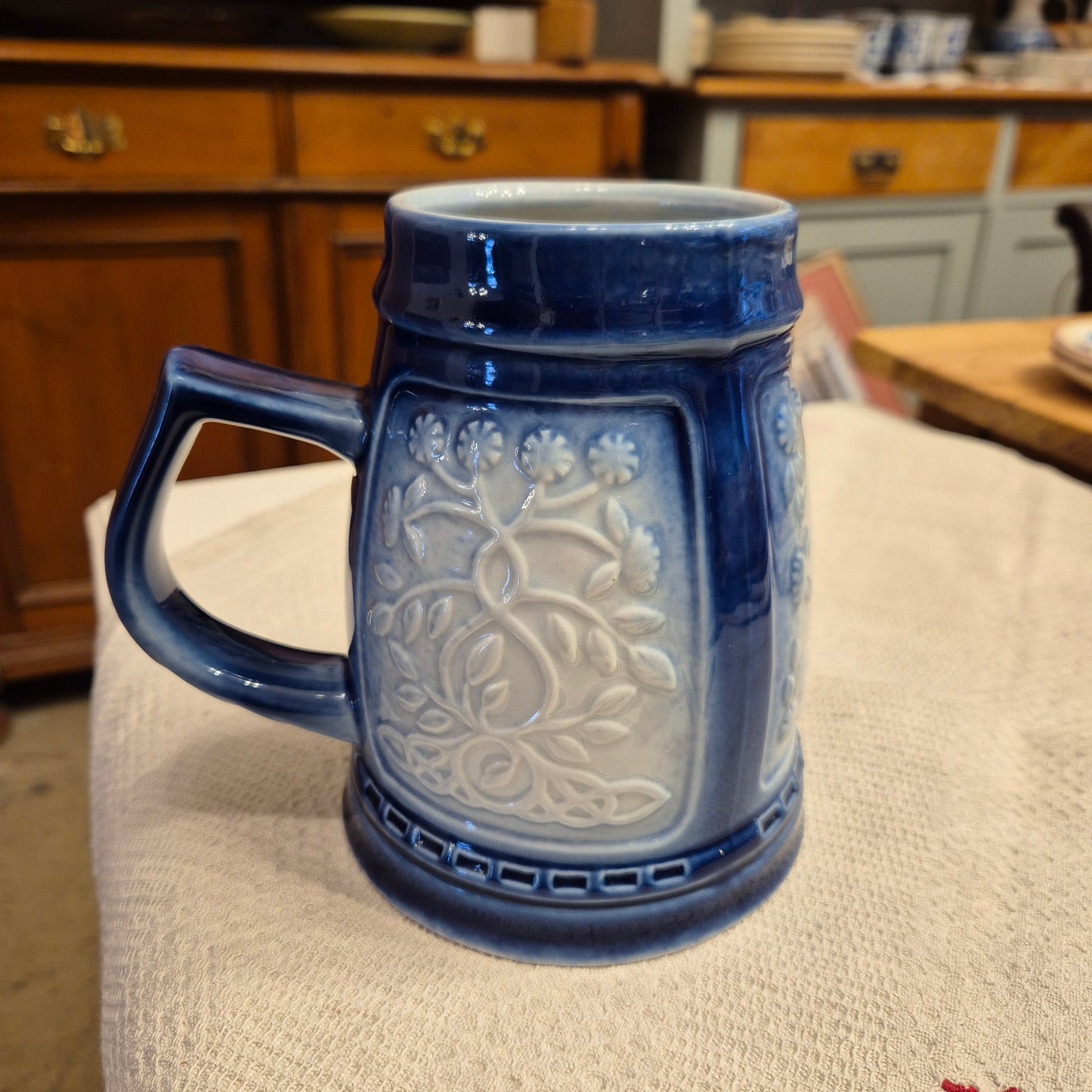 Vintage Keramik Bierkrug oder auch Vase Geschenk blau weiß