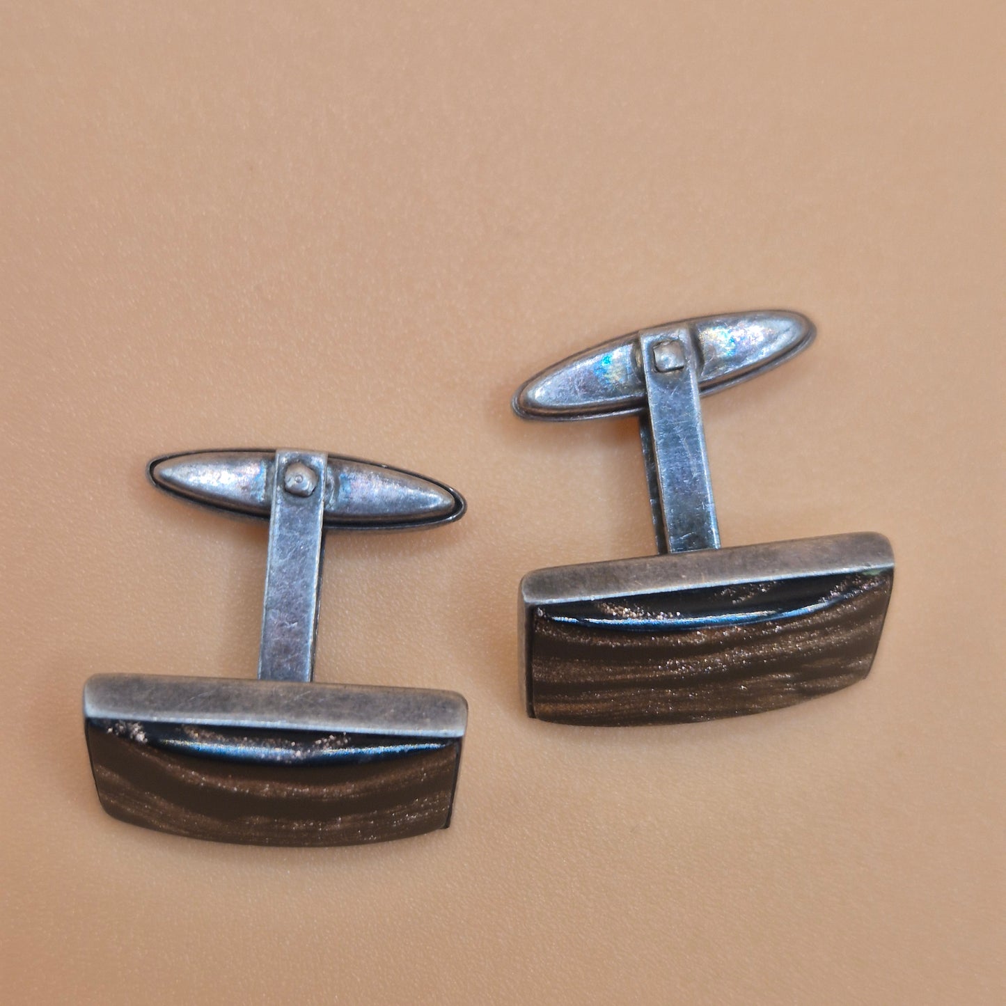 Vintage alte Manschettenknöpfe 835 echt Silber mit schwarz und Glitzer