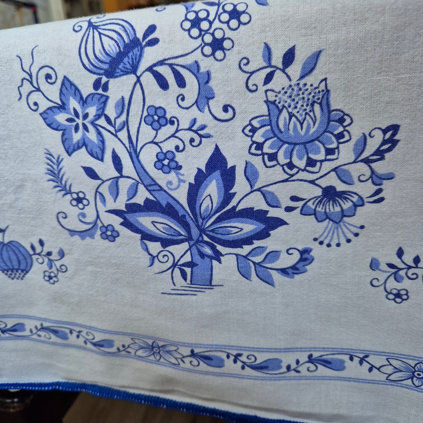 Vintage Tischdecke Zwiebelmuster blau weiß DDR 128x 160cm